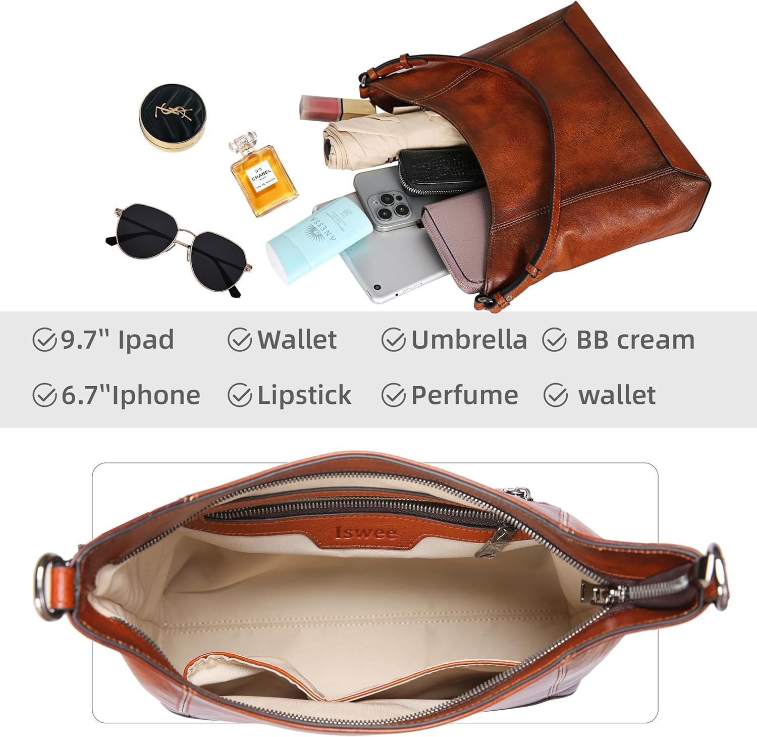 Iswee Leather Crossbody Bags for Women Shoulder Handbag Genuine Purse and handbag Medium Size hobo Shoulder Satchel - Image 6