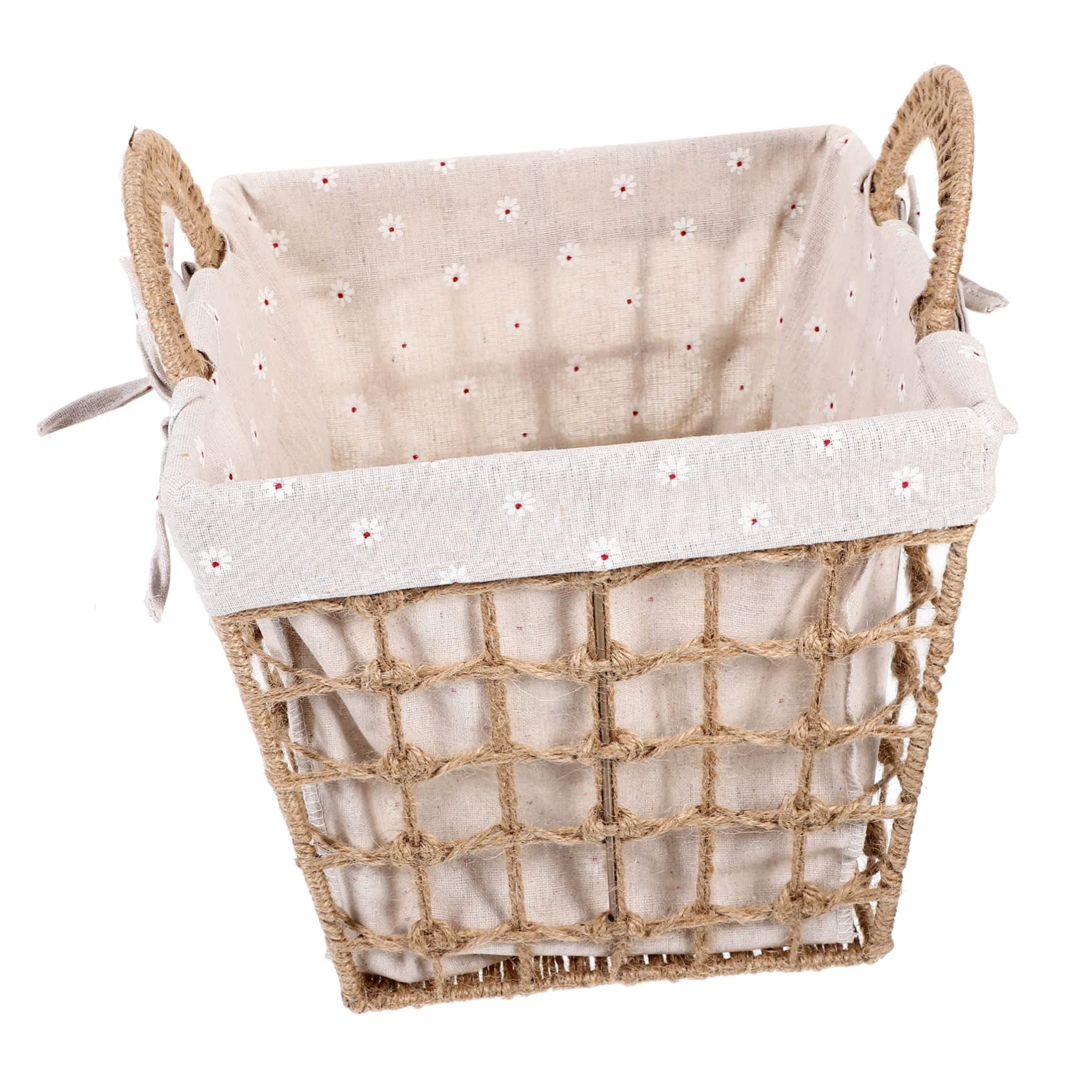 Hemobllo Cesta Organizadora Tejida Pequeña Cuadrada con Asas Dobles y Forro de Tela, Almacenamiento de Fibra Natural, para Hogar y Oficina, Cesta Decorativa Multiusos