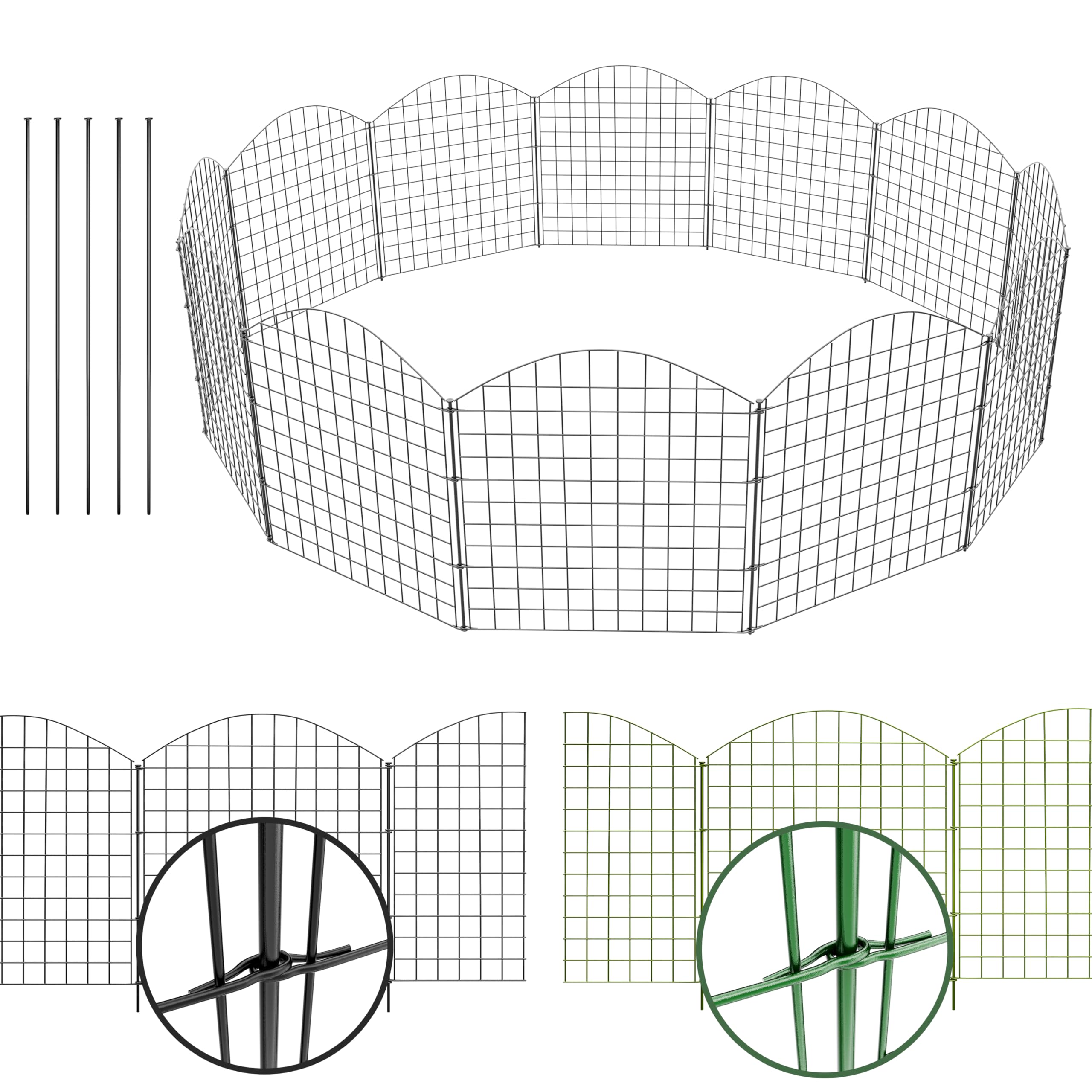 NewHabitat | 10x Teichzaun Steckzaun aus Metall, Anthrazit, 78cm - Erweiterbares Zaunset für Garten, Teich, Pool und Tiergehege