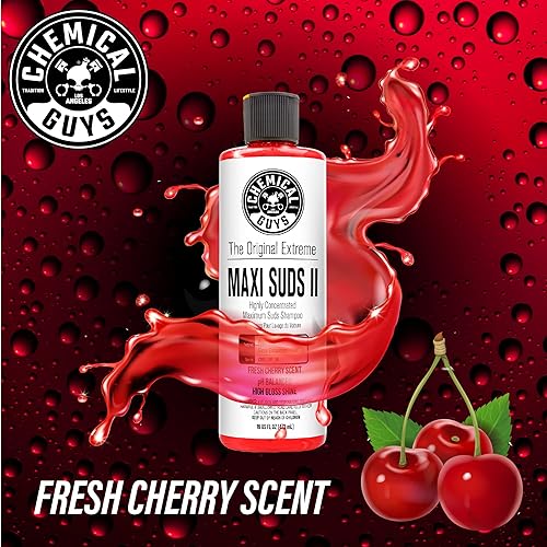Miniatura 11 de Chemical Guys Maxi Suds II Jabón espumoso para lavado de autos  Jabón de lavado de autos de alta espuma, champú con aroma a cereza y refuerzo de