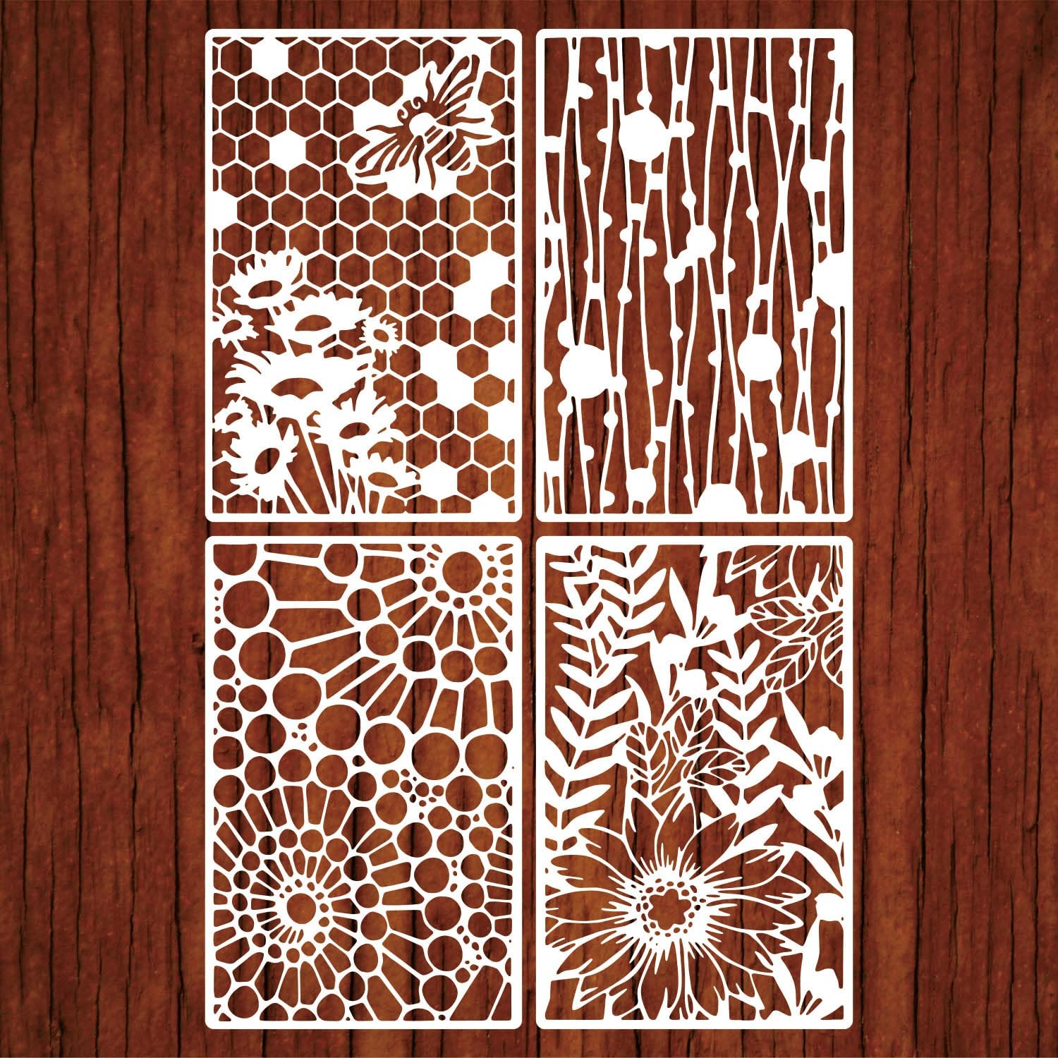 4 Pcs Leaf Floral Layering Stencils, 11x7 in Texture Templates | Create layered texture effects on wood, wall, canvas, furniture, cards and scrapbook pages with reusable PET stencils