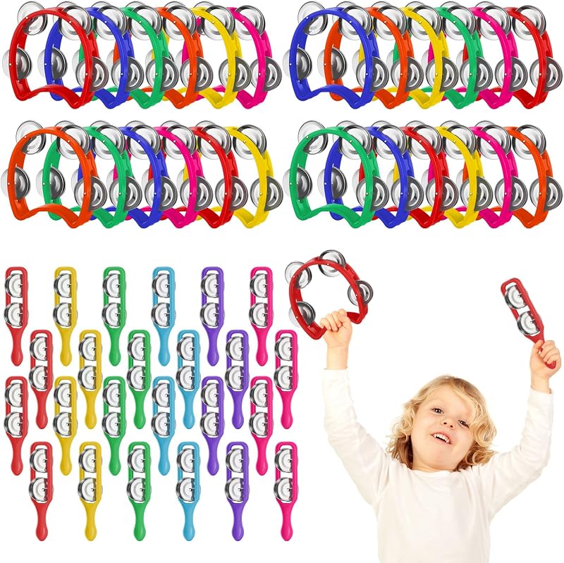 Pandereta para niños 24 piezas Campanas de pandereta de mano de plástico 24 piezas Platillos de colores Juguetes de ritmo de percusión Instrumentos musicales para adultos Generadores de ruido para fiestas para el aula de la escuela familiar
