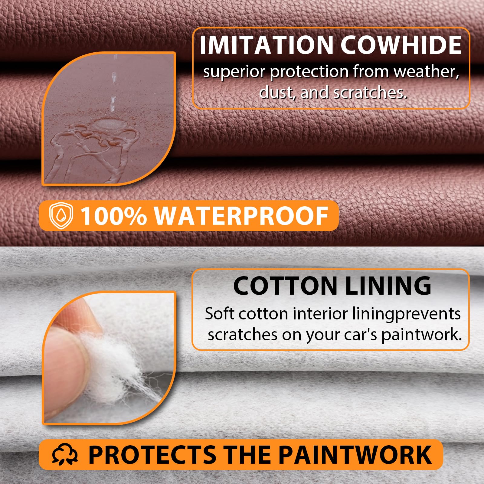 Cowtcver Housse de Voiture Extérieure pour Volkswagen Tiguan 2007-2026 | Bâche Voiture Étanche Respirante avec Aspect Cuir de Vache, Housse de Protection avec Pare-Soleil, Zip et Doublure en Coton.