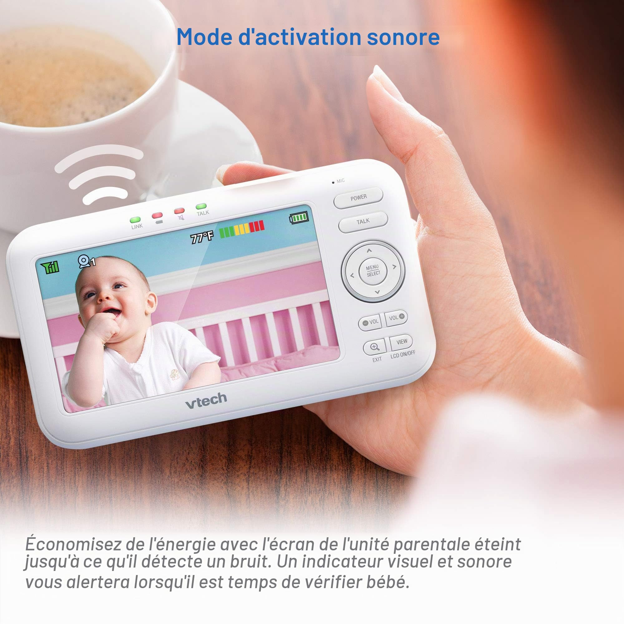 VTech Moniteur de bébé LM808-2W avec 2 caméras, portée de 300 m, Vision Nocturne Automatique, Moniteur vidéo pour bébé avec écran de 5", Conversation Audio bidirectionnelle, capteur de température