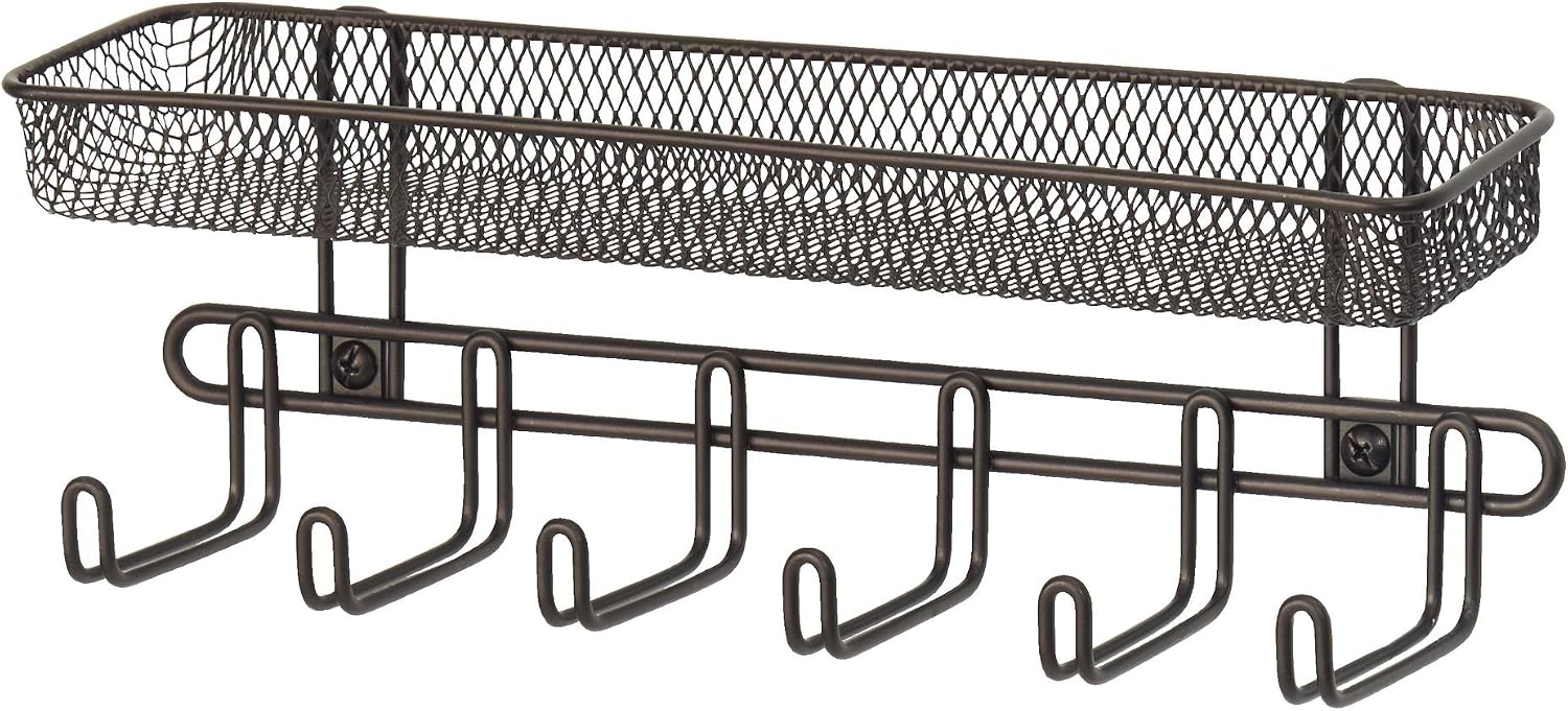 iDesign Classico Wall Mount Entryway Organizer for Keys, Hats, Wallets, Clutch Purses, Cell Phones, Sunglasses - 11", Bronze