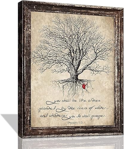 MountFlow Arte de pared del árbol de la vida, escritura cristiana, decoración de pared vintage, versículo de la Biblia, pintura en lienzo, cuadros