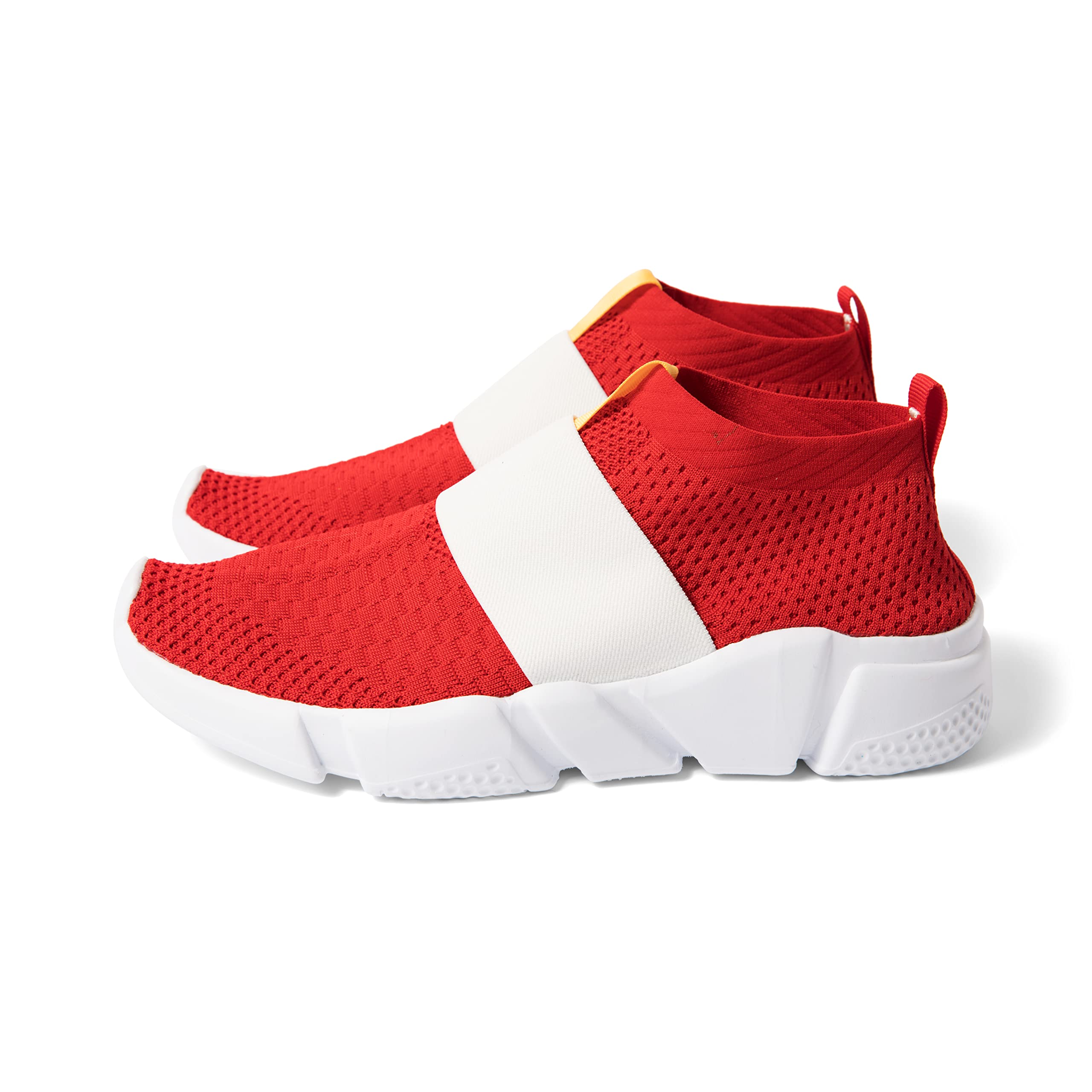 ChickadeeSonix- for Adults Men Stretch Knit Red & White Boys Tennis Shoes- Lightweight, Breathable, EVA Sole, Slip-On