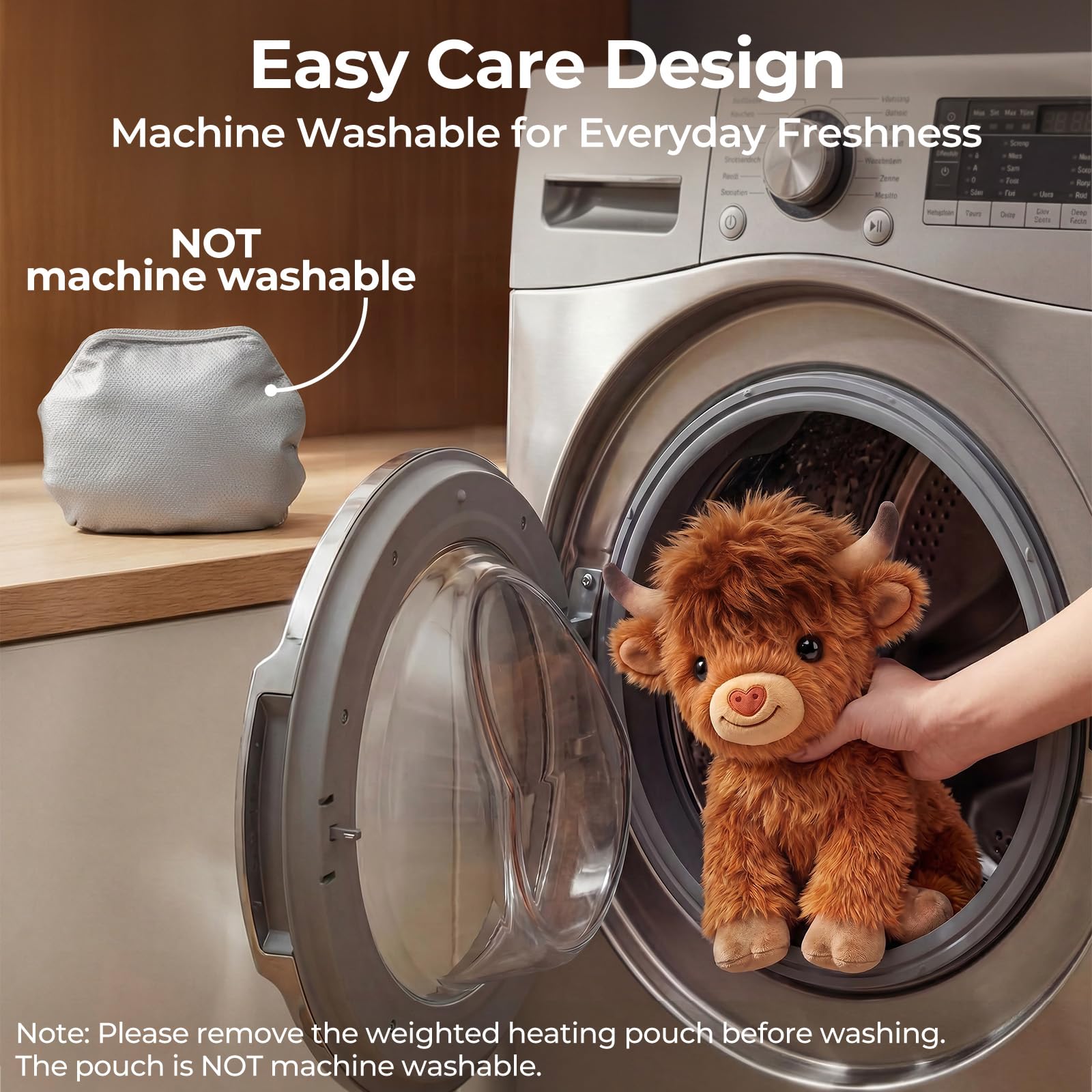 Mewaii Highland Cow Mikrowellen Wärmekissen, 25cm 0.45kg Gewichtskuscheltier mit Mikrowellengeeignetes Heizkissen, Süßes Flauschiges Hochlandrind Kuscheltier Festliches Geschenk für Kinder und Frauen