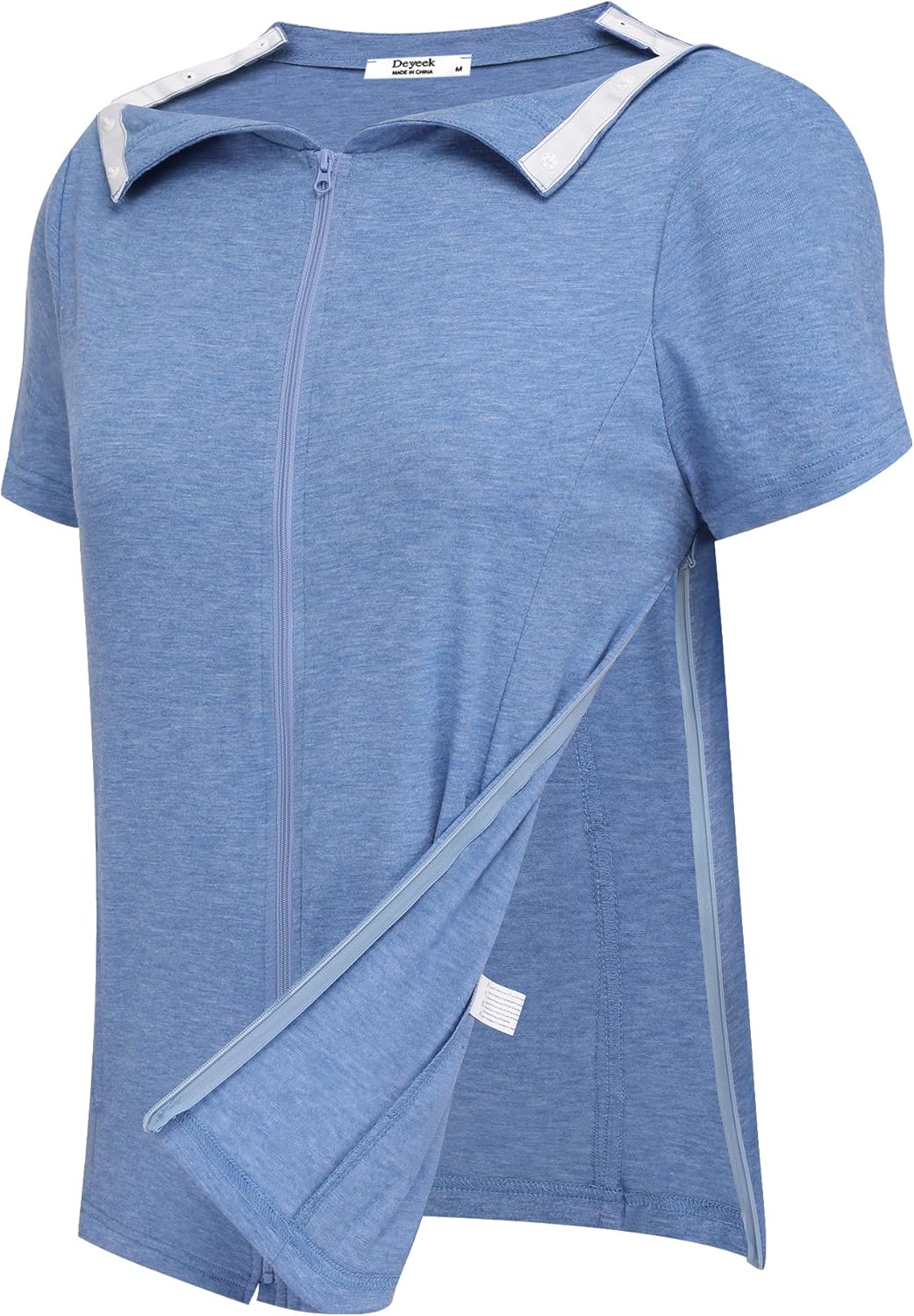 Deyeek Mastectomy Shirts with Drain Pockets Post Shoulder Surgery Tops for Women Chemo Port Short Sleeve with Zippers - Image 4