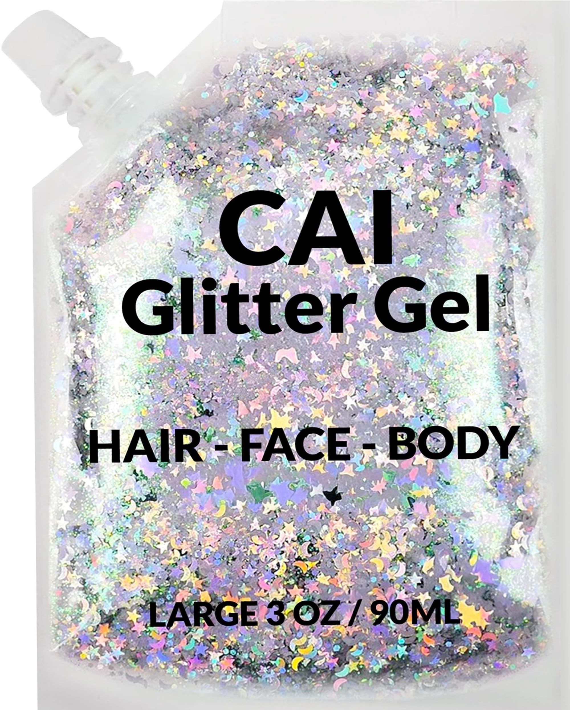 Face, Body & Hair Glitter Gel – Halloween Glitter for Kids and Women – 3 Oz Cosmetic-Grade Gel w/Moon & Stars for Festivals & Halloween Party, Easy Apply & Wash Off - Silver 1Pack