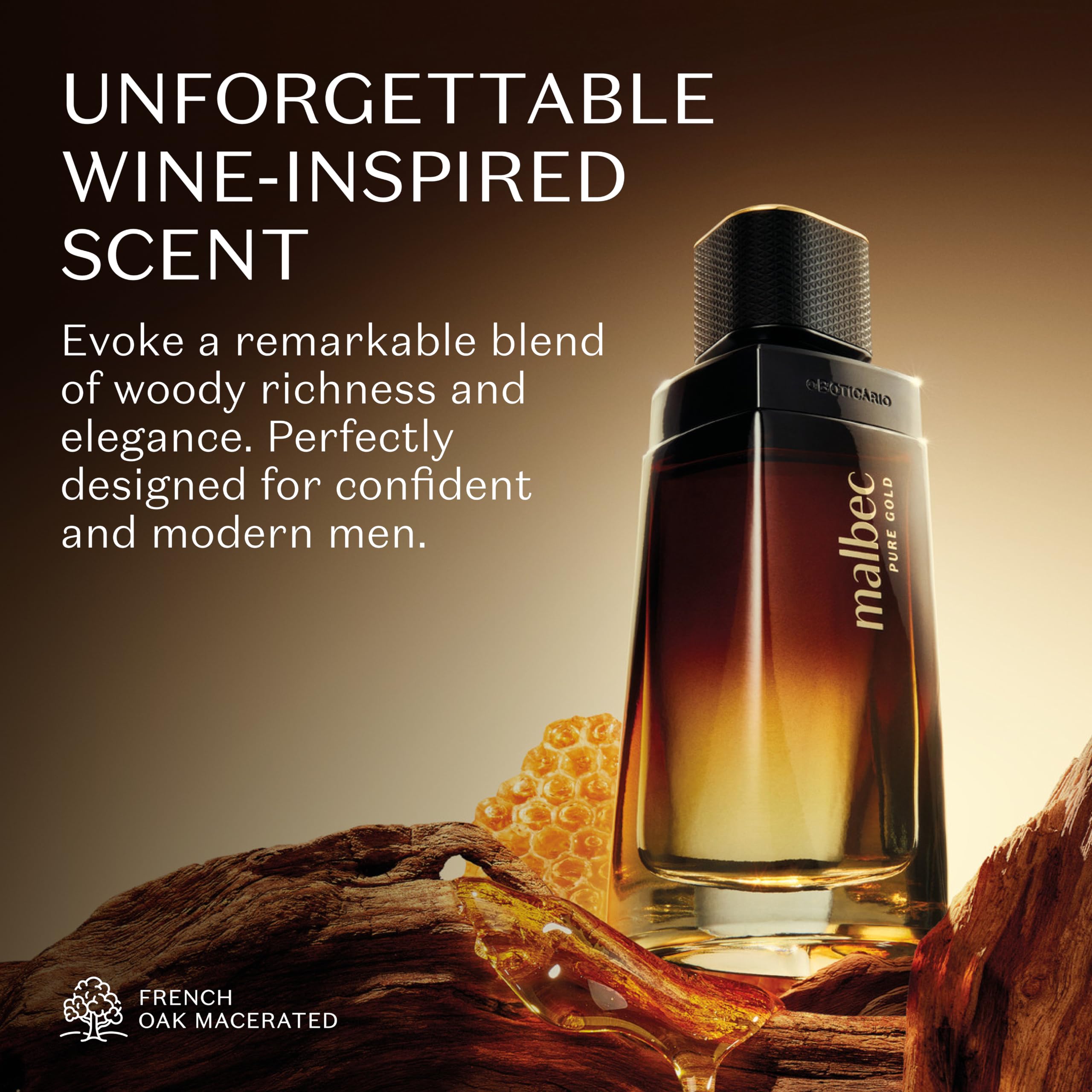 Malbec Pure Gold Eau de Toilette – Colonia a lunga durata da uomo – Profumo unico di quercia francese invecchiato – Fragranza premium da uomo – 96,4 g
