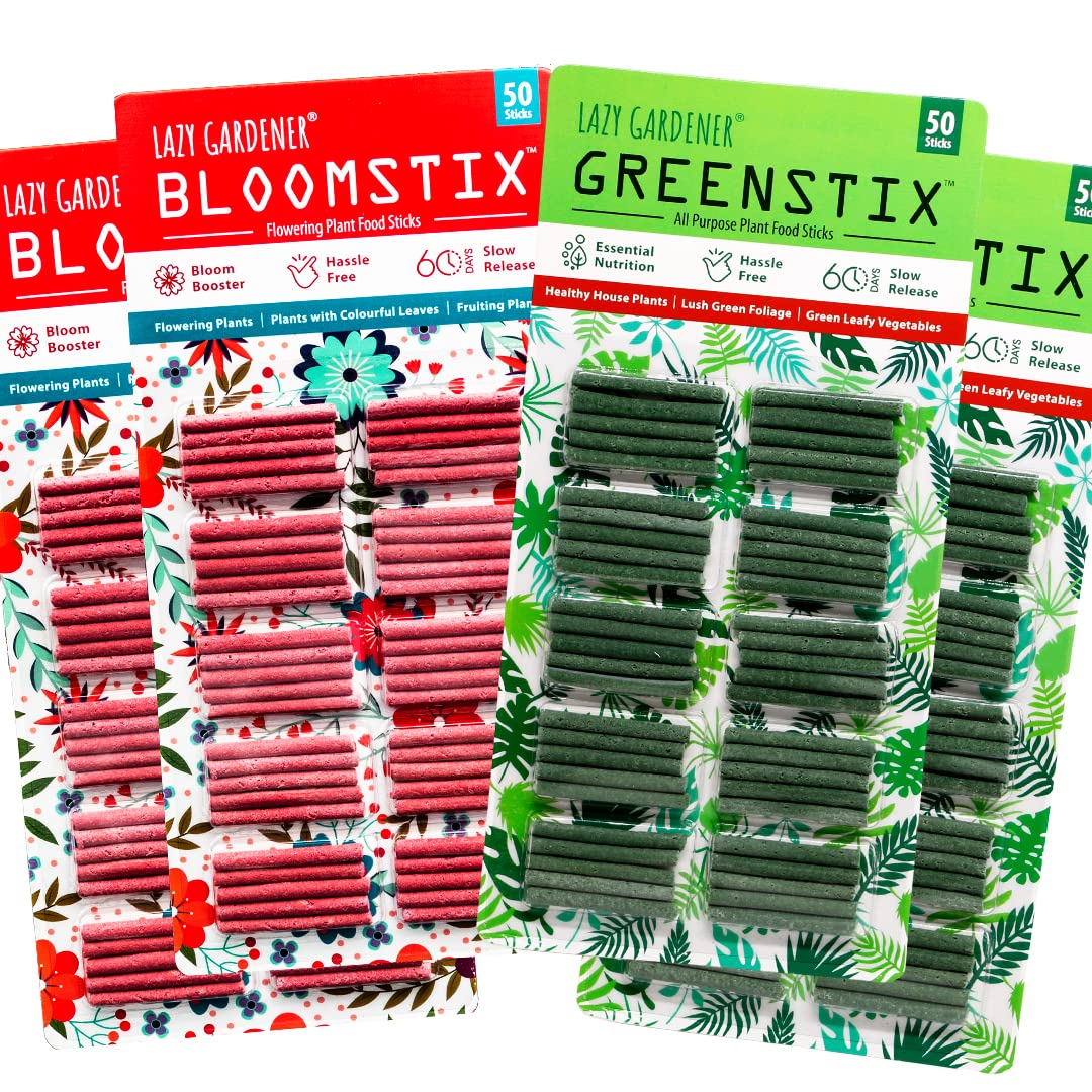 Lazy Gardener Plant Food Sticks GreenStix + BloomStix Combo | Plant Fertilizer for Pot Plants Organic Fertilizer for Green Plants & Flowering Plants 200 Sticks (100 Greenstix + 100 Bloomstix) (B08T695GHK) Amazon Price History, Amazon Price Tracker
