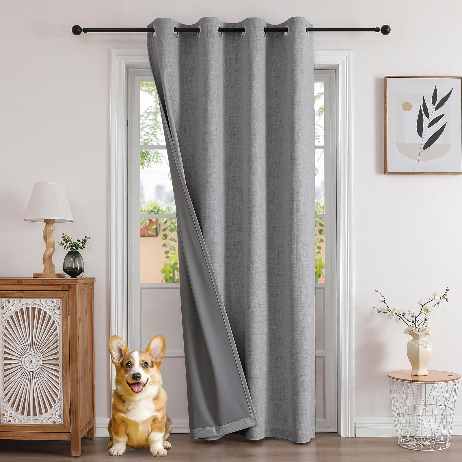 Joydeco 100% Blickdichte Vorhänge Verdeckten Leinenoptik 1 Stück,Türvorhang Verdunklungsvorhänge mit Ösen Thermo Kälteschutz Hitzeschutz für Schlafzimmer Wohnzimmer Hellgrau 180 x 140 cm