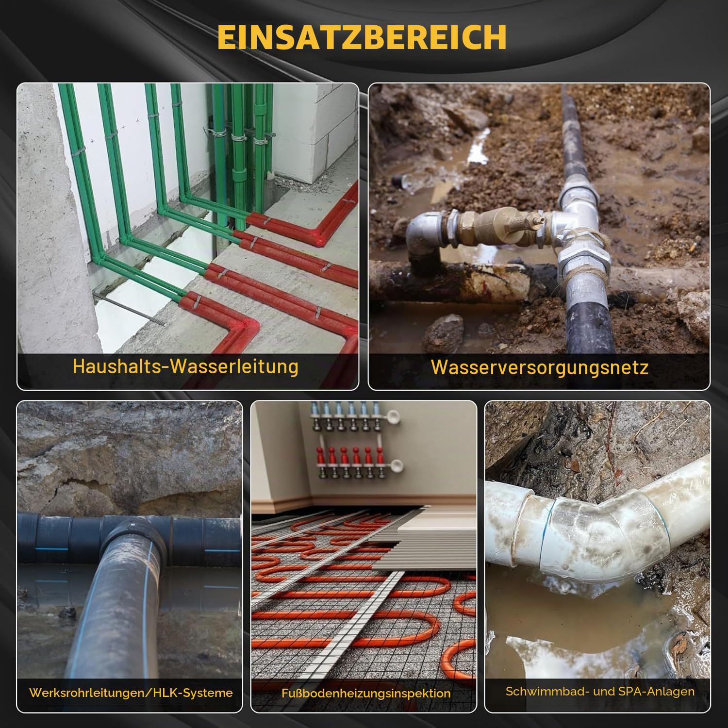Wasserlecksuchgerät, Gold, LCD-Display | 0-100db Verstärkung, 200Hz-3000Hz Frequenzbereich, 4 Modi, Für Haushalts- und Industrierohrleitungen