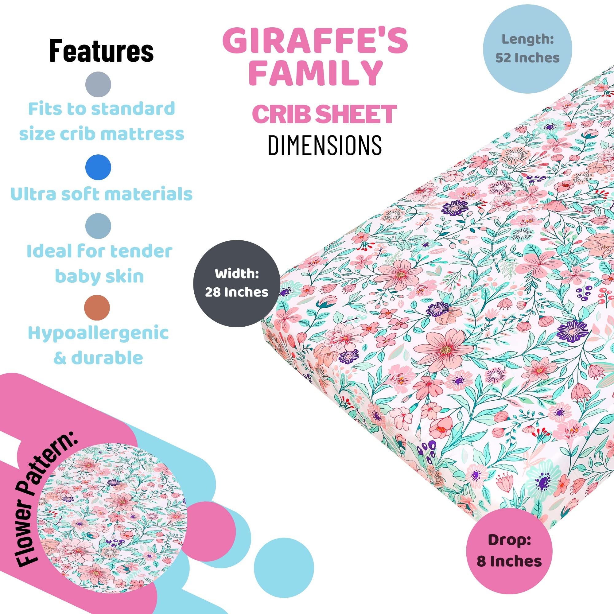 Baby Bees Juego de ropa de cama de cuna familiar de jirafa de 4 piezas para niños y niñas, juego de ropa de cama de bebé de 2 sábanas de cuna, edredón, volantes antipolvo para cuna de tamaño estándar