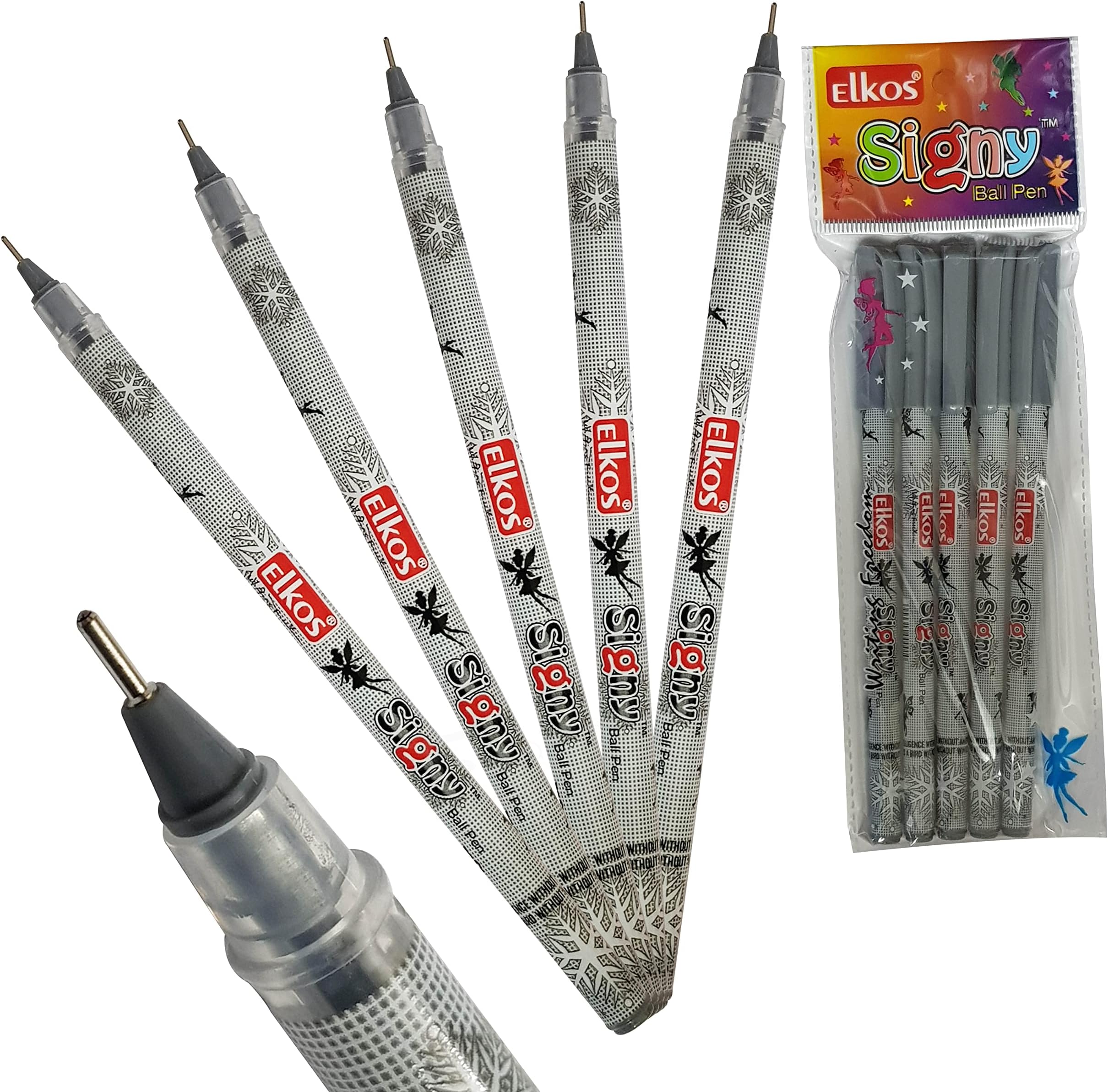 ELKOS SignST Ballpoint Pens, BLACK, 0.7mm Fine Point, Pack of 5, Smooth Writing Ball Pens, Perfect School Office Home Pens, PATEL Black Ball Pen