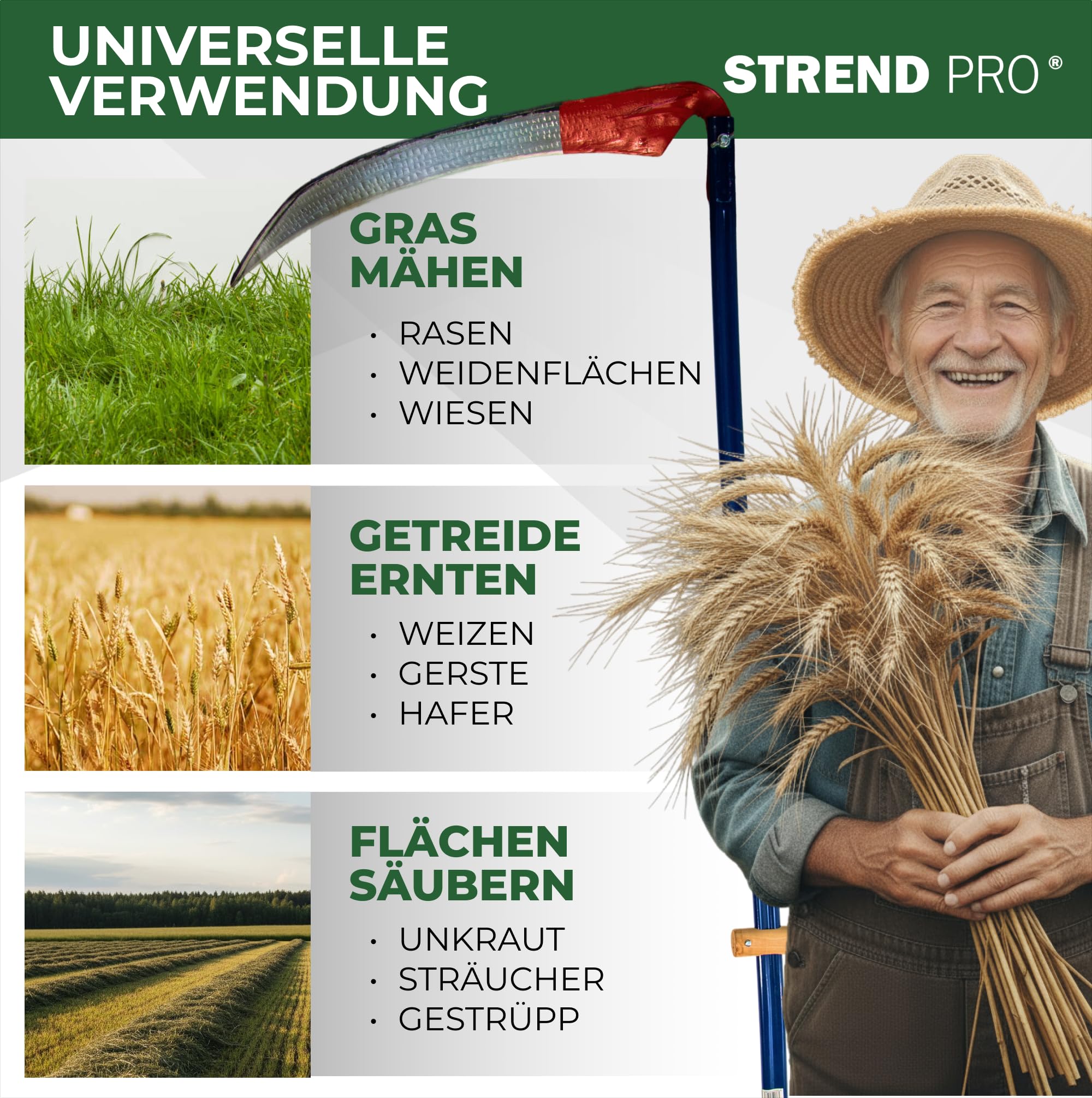 STREND PRO Sense 50 cm | Geschmiedetes Sensenblatt für Gras & Getreide | Scharf, langlebig & ideal für Wiesen, Feld & Garten