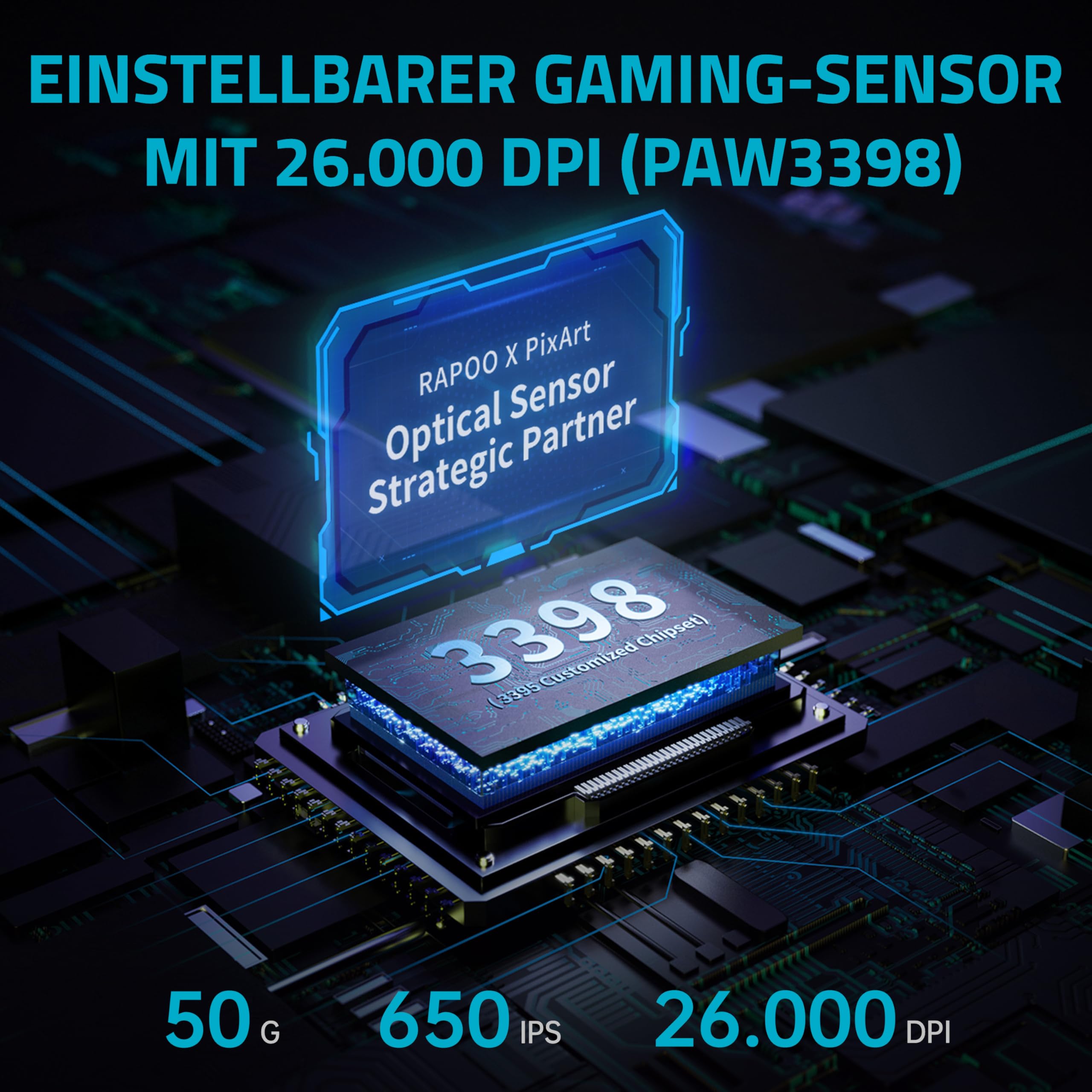 Rapoo V30PRO bezprzewodowa mysz gamingowa 2,4 GHz High-Performance z czujnikiem optycznym 26000 DPI, przyspieszenie 50 G, 650 IPS, czas pracy baterii do 160 h, PC/Mac, czarna