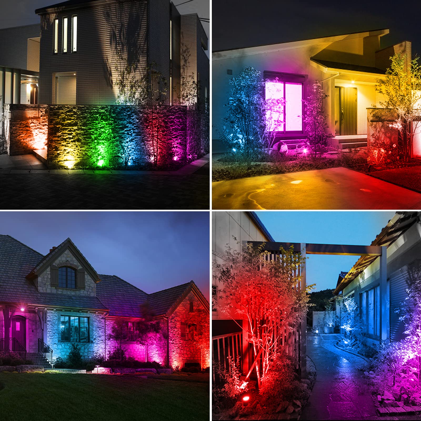 Focos Solares Para Exteriores, RGB Focos Solares de Color, Focos Solares para Jardín, IP65 Impermeables Lámpara Solar para Exteriores para Jardín, Patio, Césped, Camino 4 en 1