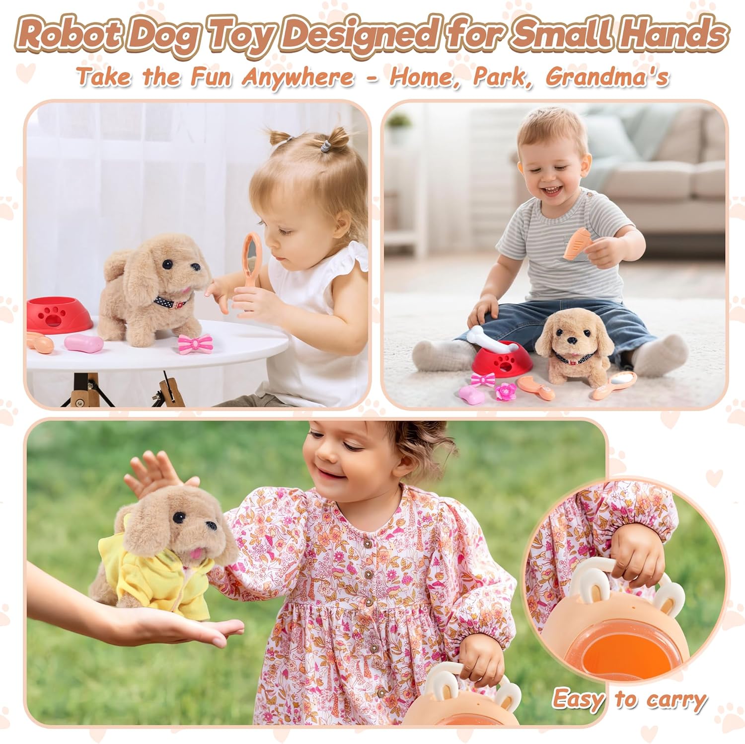 Robot Dog Toy for Girls Kids, 11 Pcs Interactive Mini Realistic Robot Puppy Toys for 3 4 5 6 Year Old Girls Boys, Interactive Pet Care Pretend Play Set, Walking Dog Toy Birthday Gifts for Girls 3-8