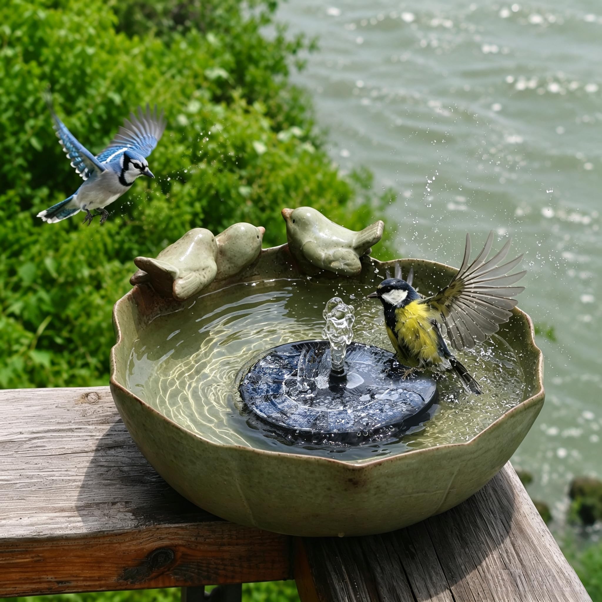 Bakayoyo Ceramic Solar Fountain Bird Bath