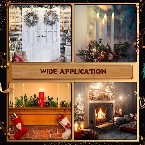 Miniatura 6 de Riakrum 12 velas de Navidad sin llama para ventana con control remoto, velas LED sin llama, velas cónicas LED sin llama con soportes de vela dorados