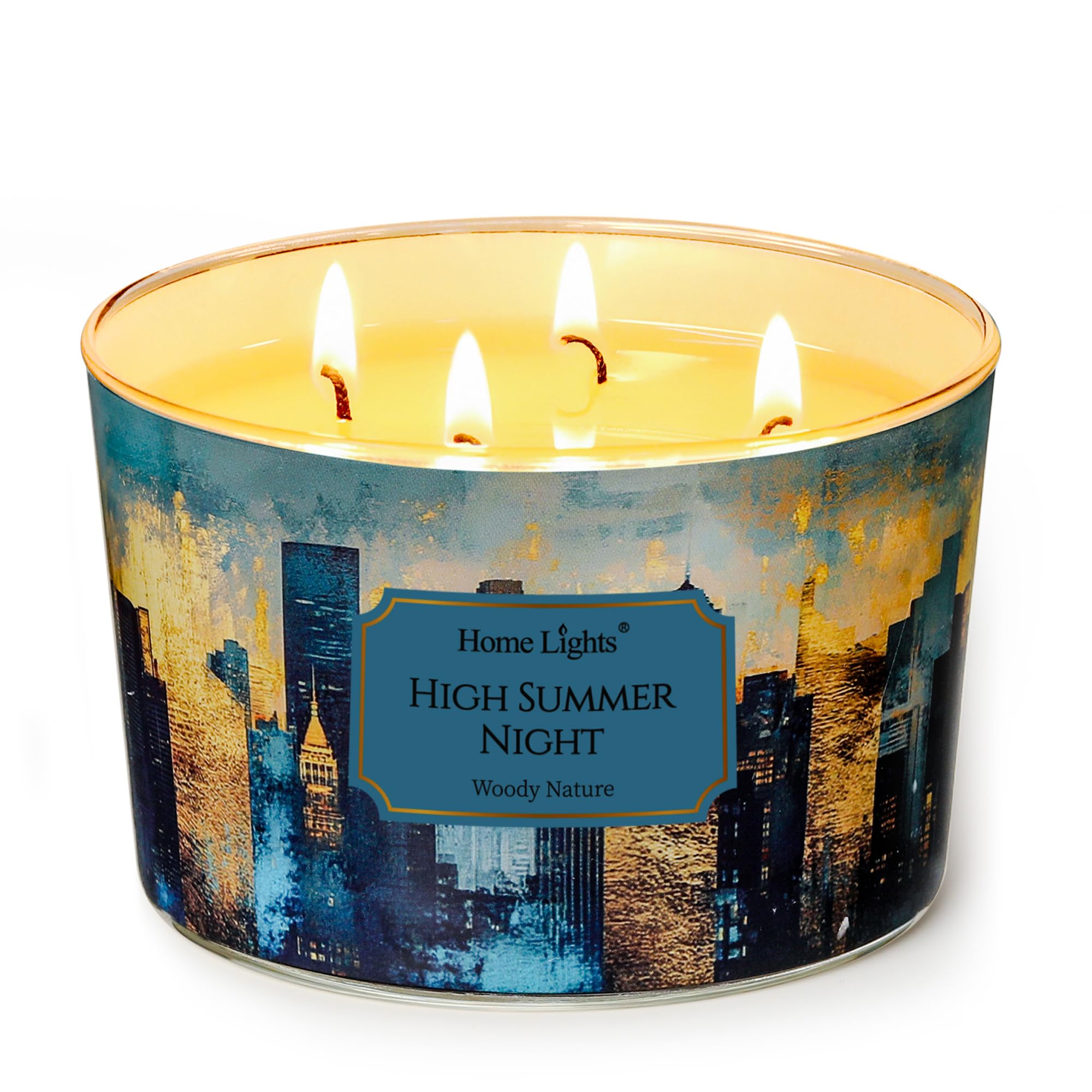 Home Lights High Summer Night Scented Candles, 18oz Soy Candles Industrial Chic 4-Wick Large Candle Jars, Ideal Candle Gifts for Events, Home Decor Stress, Relief &amp; Relaxation