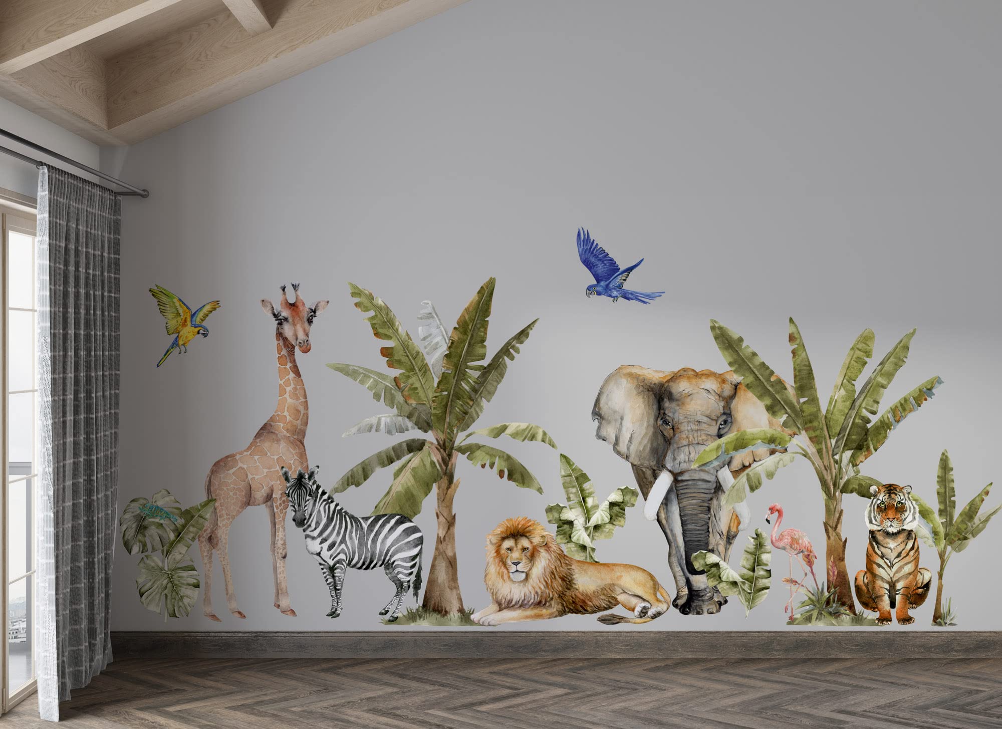 Adesivo da parete per cameretta dei bambini, motivo: animali della giungla, decorazione da parete per camera dei bambini, motivo animali della giungla, os4015 (340 x 160 cm)
