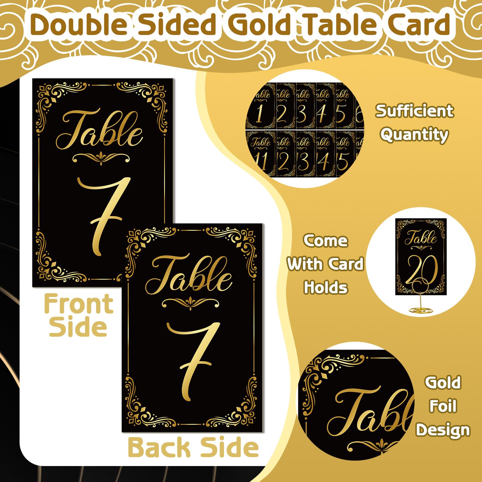 50 juegos de números de mesa de boda con soportes para números de mesa y letrero de mesa reservado, tarjetas de números de mesa dorados para recepciones de boda, aniversario, fiesta de