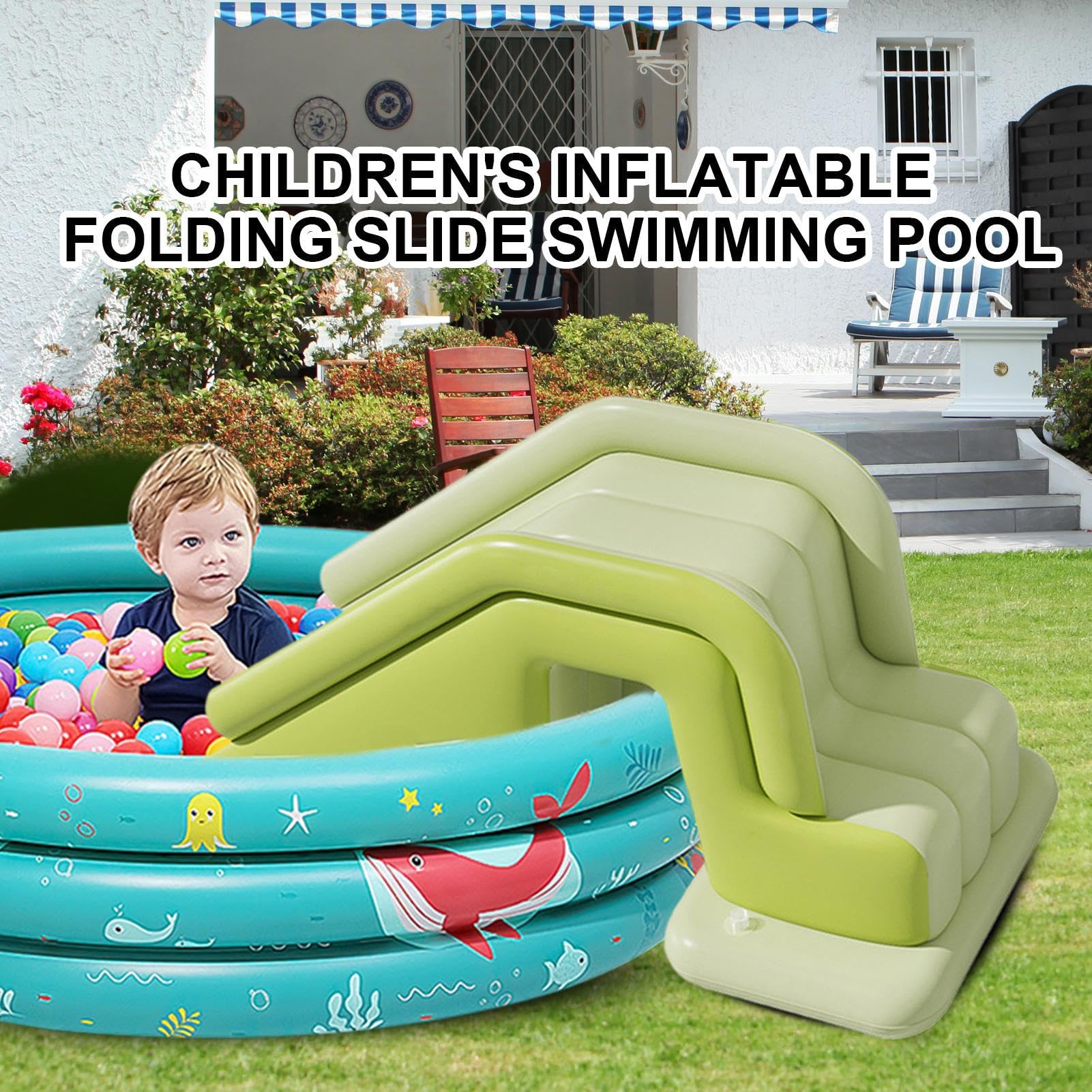 Tobogán inflable plegable para niños, cómodo y familiar, montaje rápido seguro, para parque acuático, jardín, ocio, cumpleaños, utilidad exterior e interior elegante