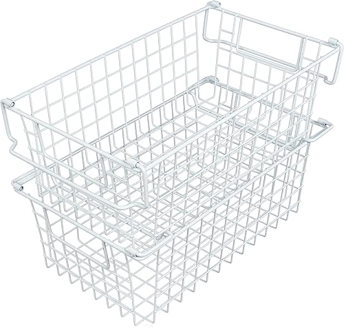 Home-Complete 2 cestas de alambre apilables pequeñas de 16 x 6 pulgadas, organizador apilable para estantes, despensa, cocina, armarios, también se Home-Complete 2 cestas de alambre apilables pequeñas de 16 x 6 pulgadas, organizador apilable para estantes, despensa, cocina, armarios, también se