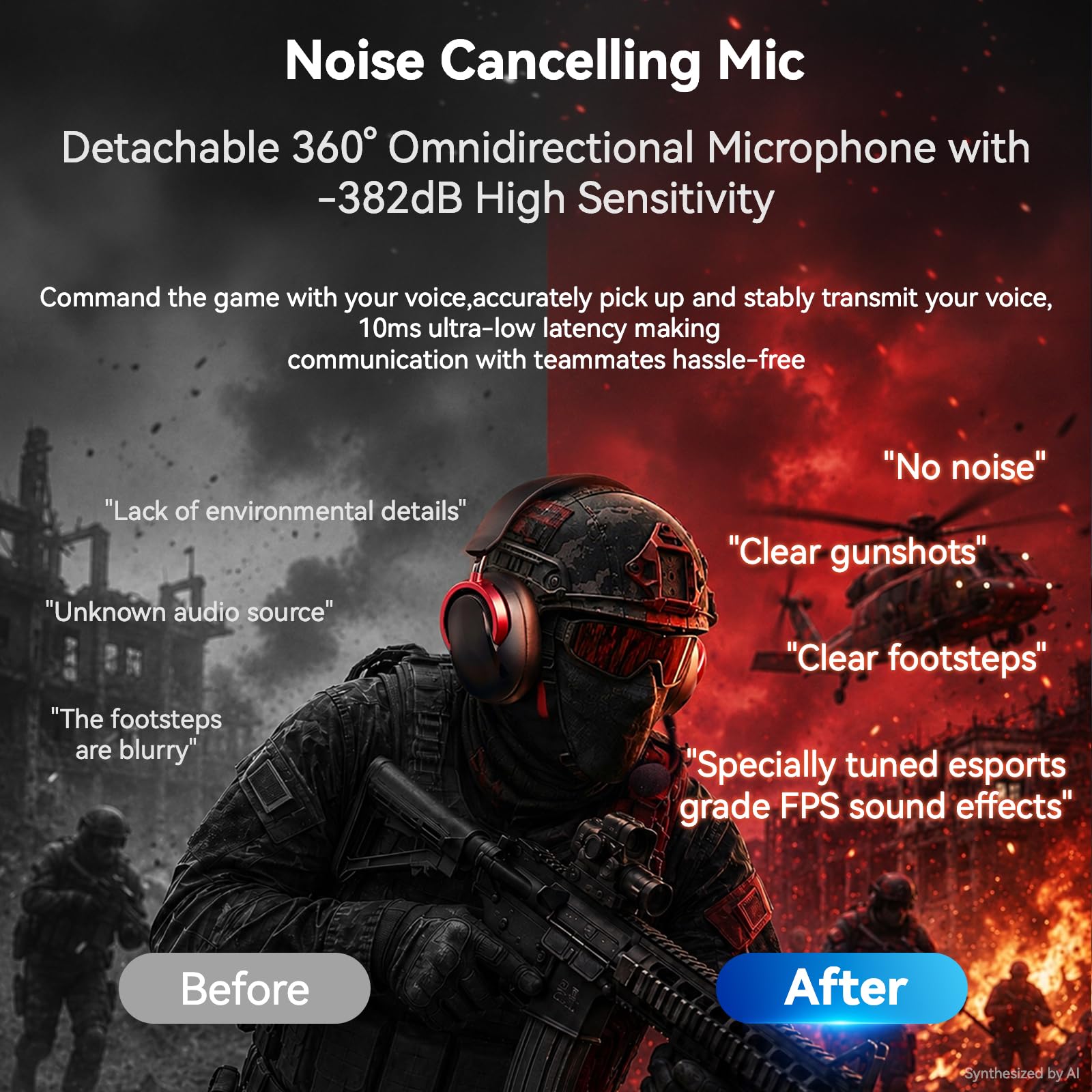 Auriculares inalámbricos para juegos de PC con micrófono y cancelación de ruido, multiplataforma, sonido envolvente 7.1, controladores de 50 mm, RGB, marco de aluminio, almohadillas de espuma