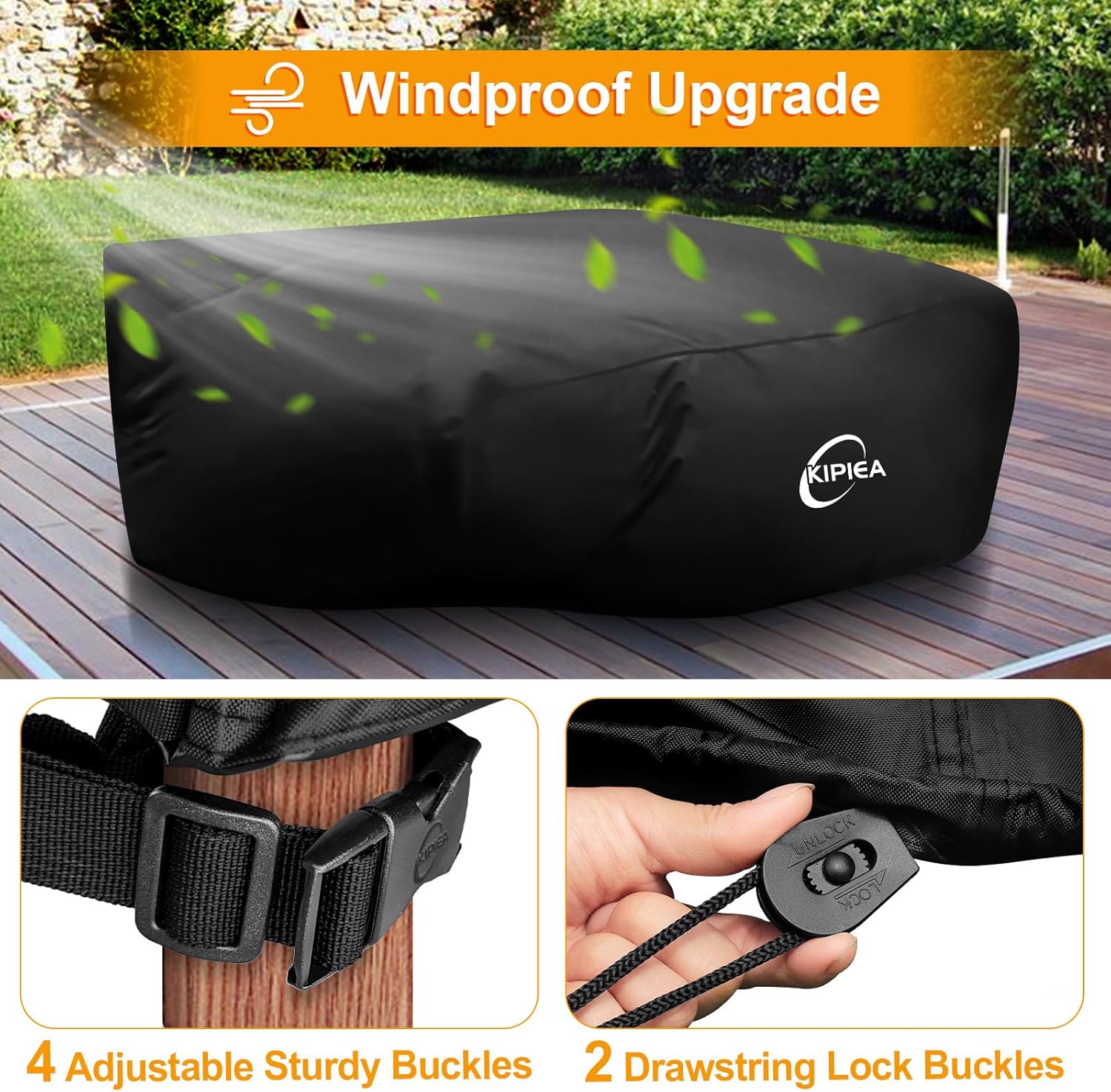 Kipiea Outdoor Furniture Covers Waterproof, 420D Heavy-Duty Patio Furniture Set Covers, No Tears Anti UV No Fading(114" L x 78" W x 28" H)