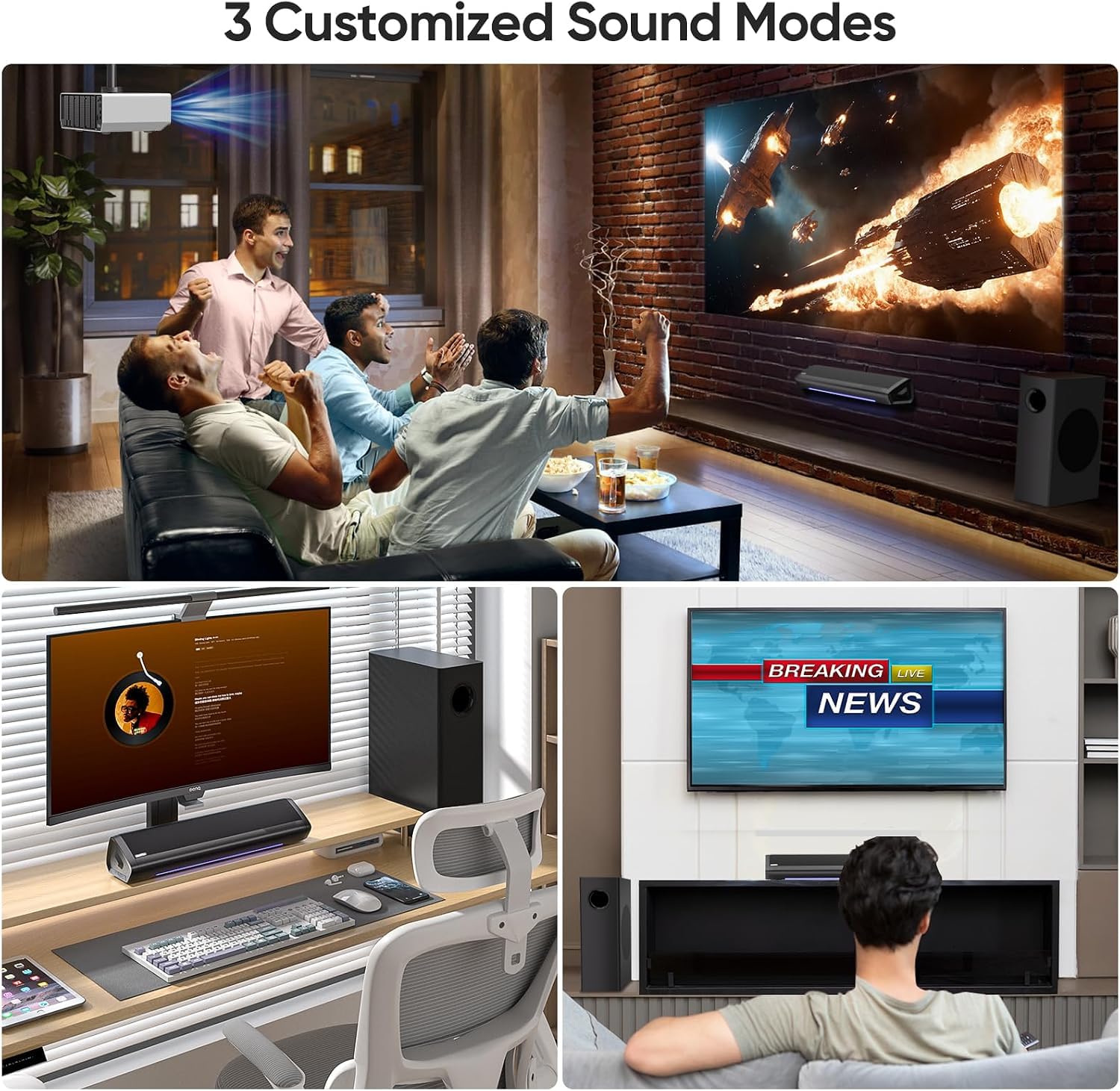 Saiyin Barre de Son 2.1 avec Caisson pour TV, Basses Ajustables, 17 Pouces | Indicateur de Volume, Bluetooth/Optique/AUX, Pour TV/PC/vidéoprojecteur, Home Cinema, Basses Profondes, Montable au Mur