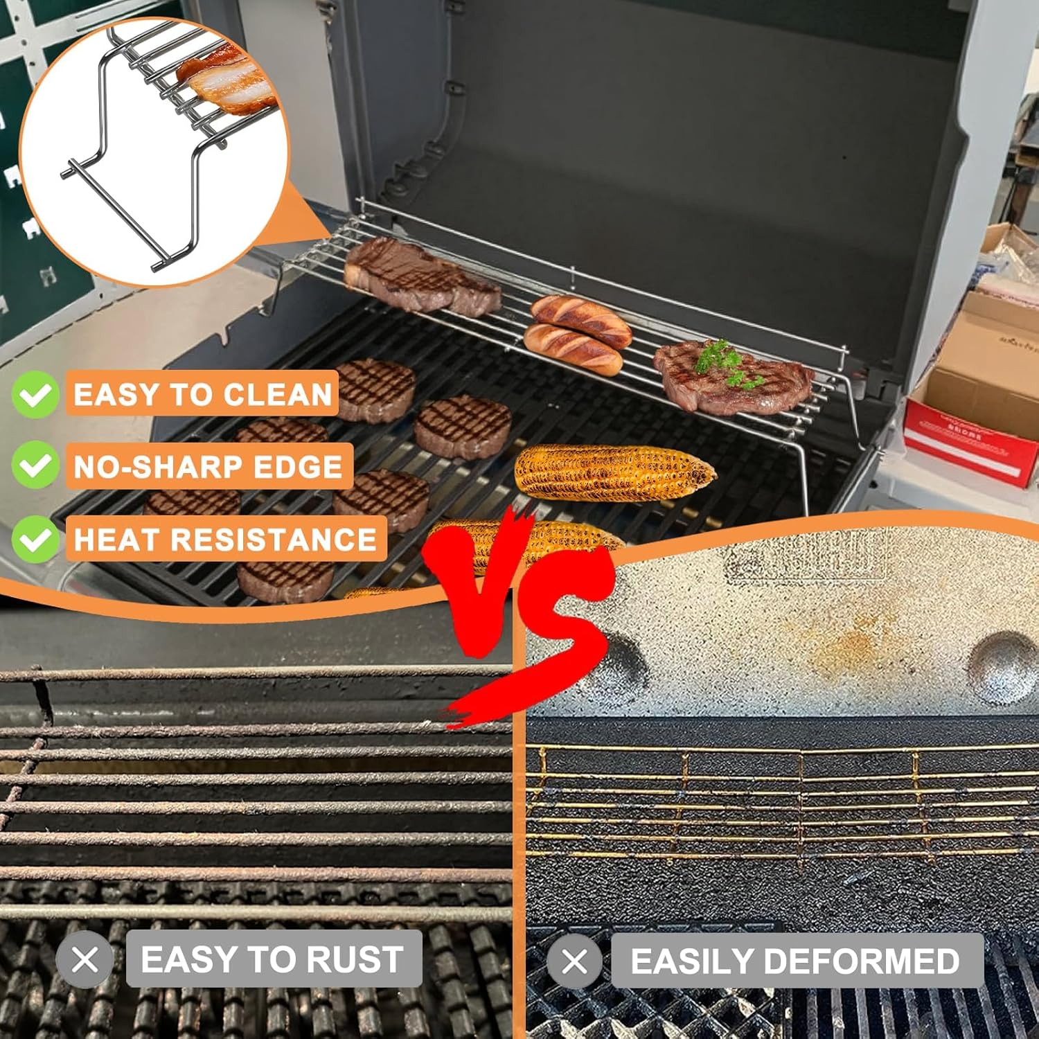 Grill Parts for Weber Genesis Parts, Weber Genesis 300 SER (w/Front Control Knobs), Replacement for Weber Flavorizer Bars 7621, Grill Grate 7528 & Heat Deflector 7622, for Weber Warming Rack 65054