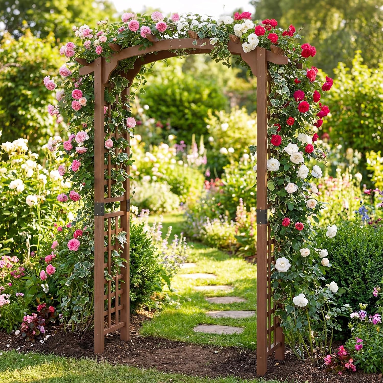 Giantex 7.5FT Wood Garden Arbor Trellis, Wooden Wedding Arch for Ceremony Party, Outdoor Archway Pergola for Climbing Plants, Pathway, Yard, Garden Decor, Easy Assembly (Dark Brown, 63''W x 90''H) 63''W x 90''H Dark Brown