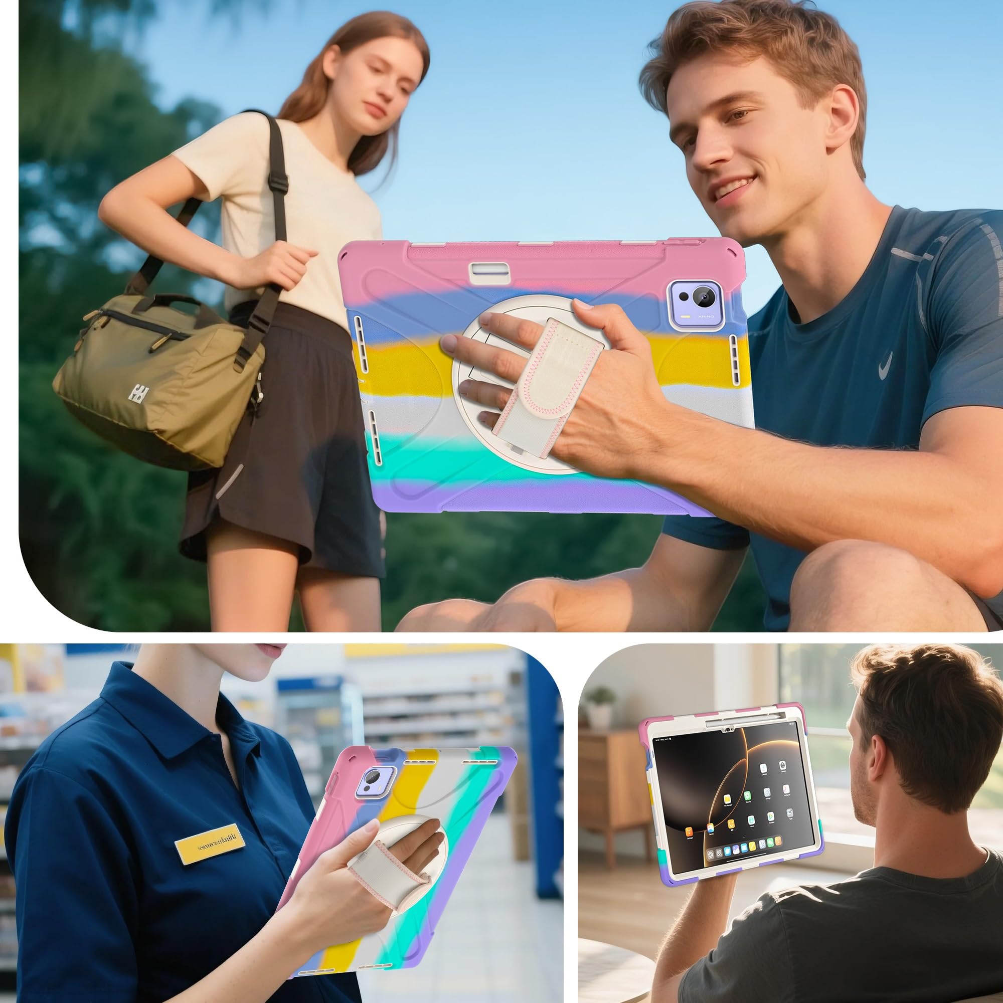 Obudowa do Xiaomi Pad 7 Ultra 14 cali 2025, wytrzymała, odporna na wstrząsy obudowa chroniąca przed upadkiem z paskiem ramię, silikonowa osłona ochronna dla dzieci(Pembe)