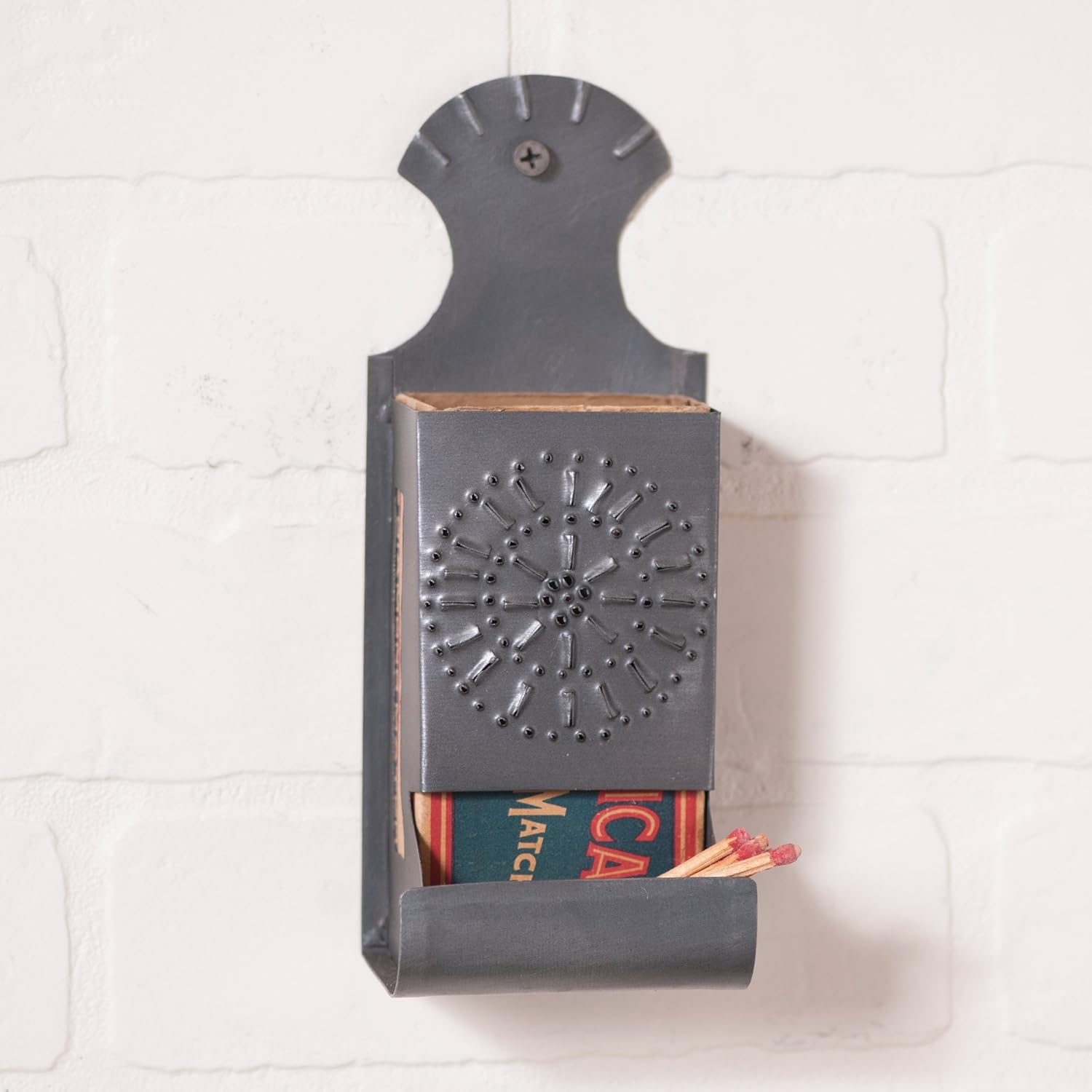 Irvin's Country Tinware Match Box in Antique Tin Home