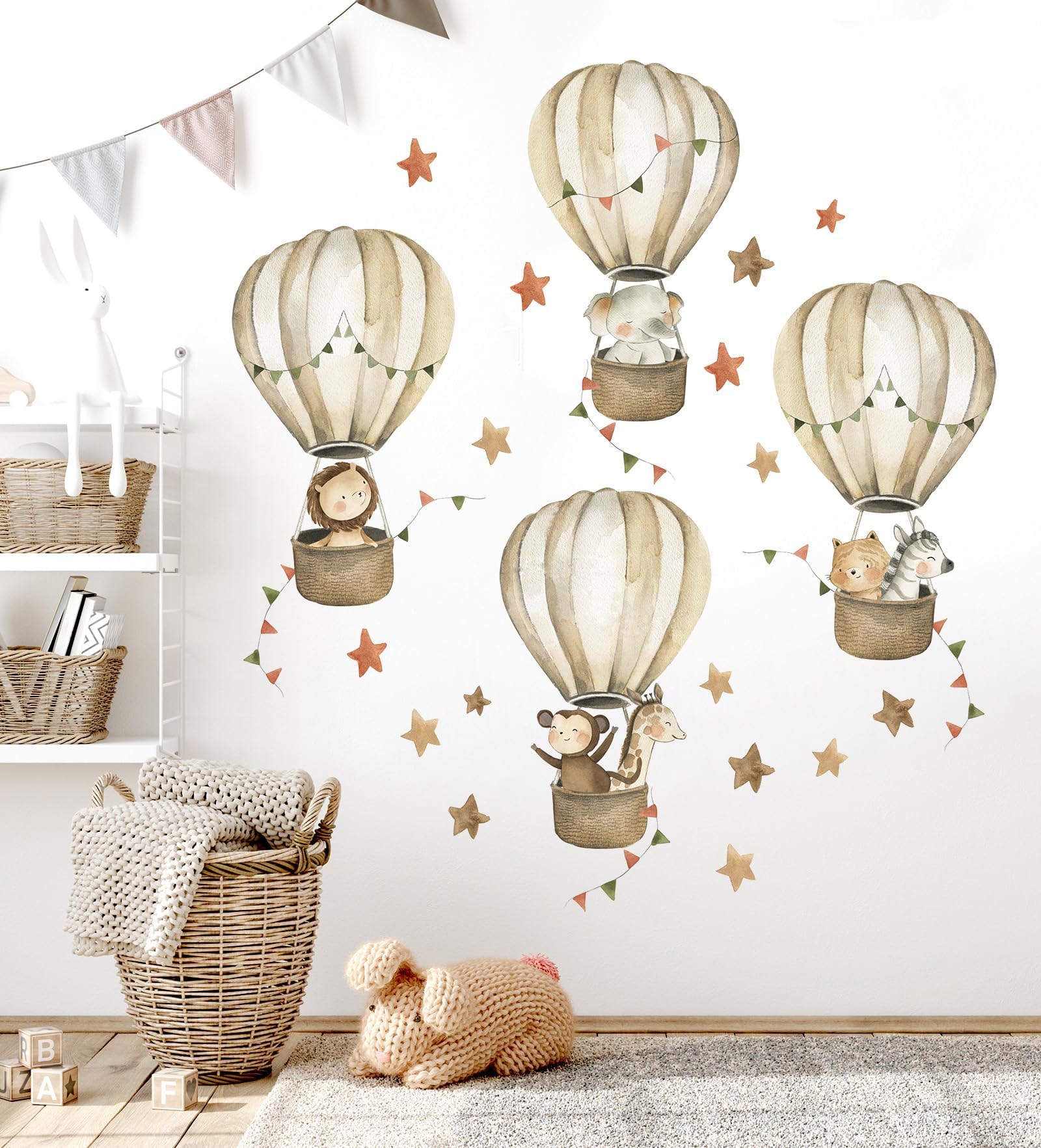wandtattoo heißluftballon DECOWALLl DA-1406B Heißluftballon Tiere Wandtattoo Wandsticker