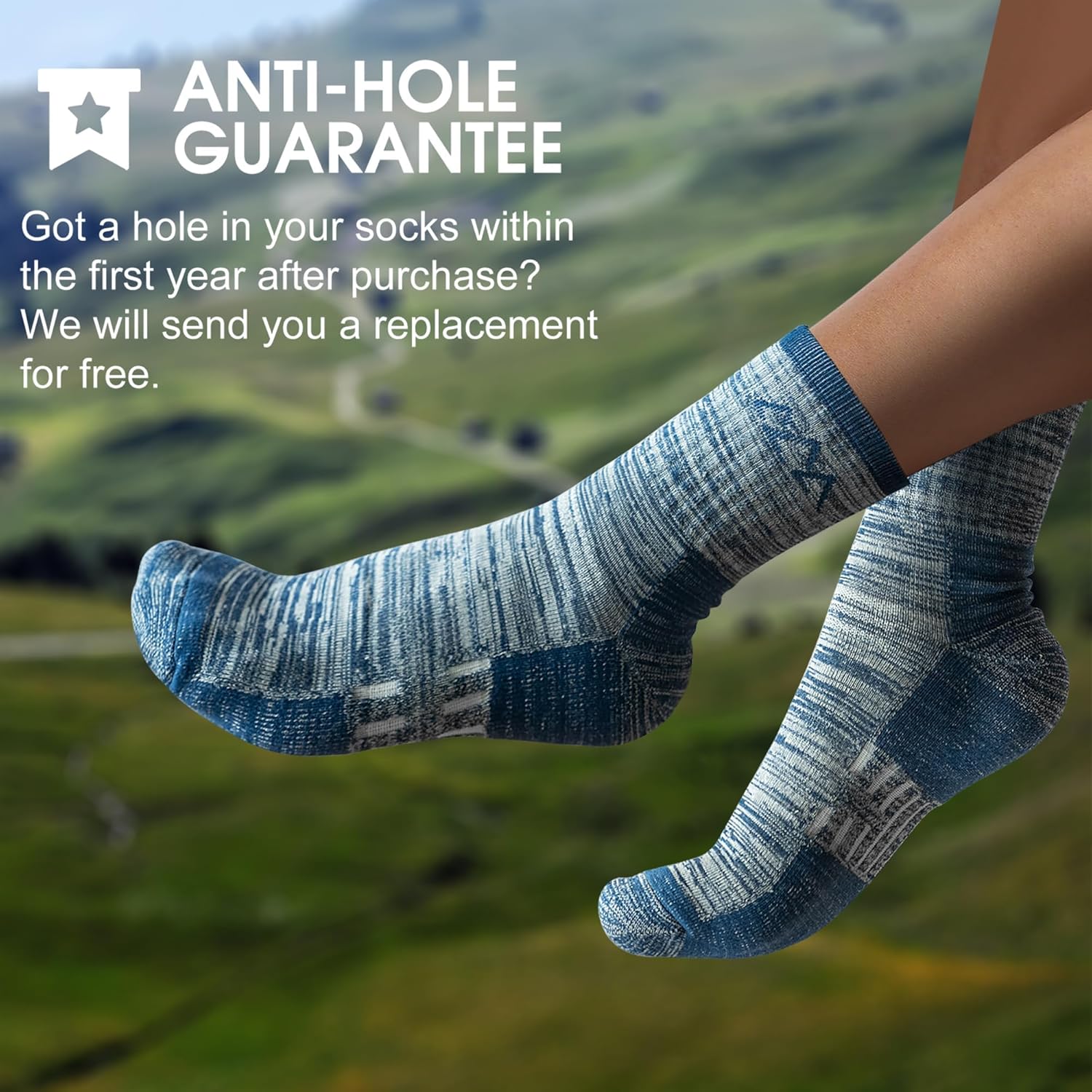 innotree 3 Pack Men's Merino Wool Hiking Socks, Micro Crew Cushioned Hiking Walking Thermal Moisture Wicking Trekking Socks - Image 5