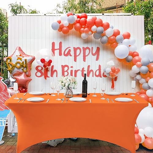Miniatura 6 de Mantel de elastano impermeable para mesa de 6 pies, universal, elástico, para fiestas, banquetes, bodas y eventos, color naranja
