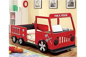 Furniture of America Jennen Novelty Metal Fire Truck Twin Bed in Red:...