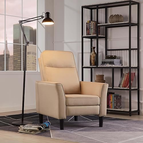 PrimeZone Silla reclinable de tela, sofá reclinable moderno de mediados de siglo, silla reclinable ergonómica ajustable con respaldo más grueso y
