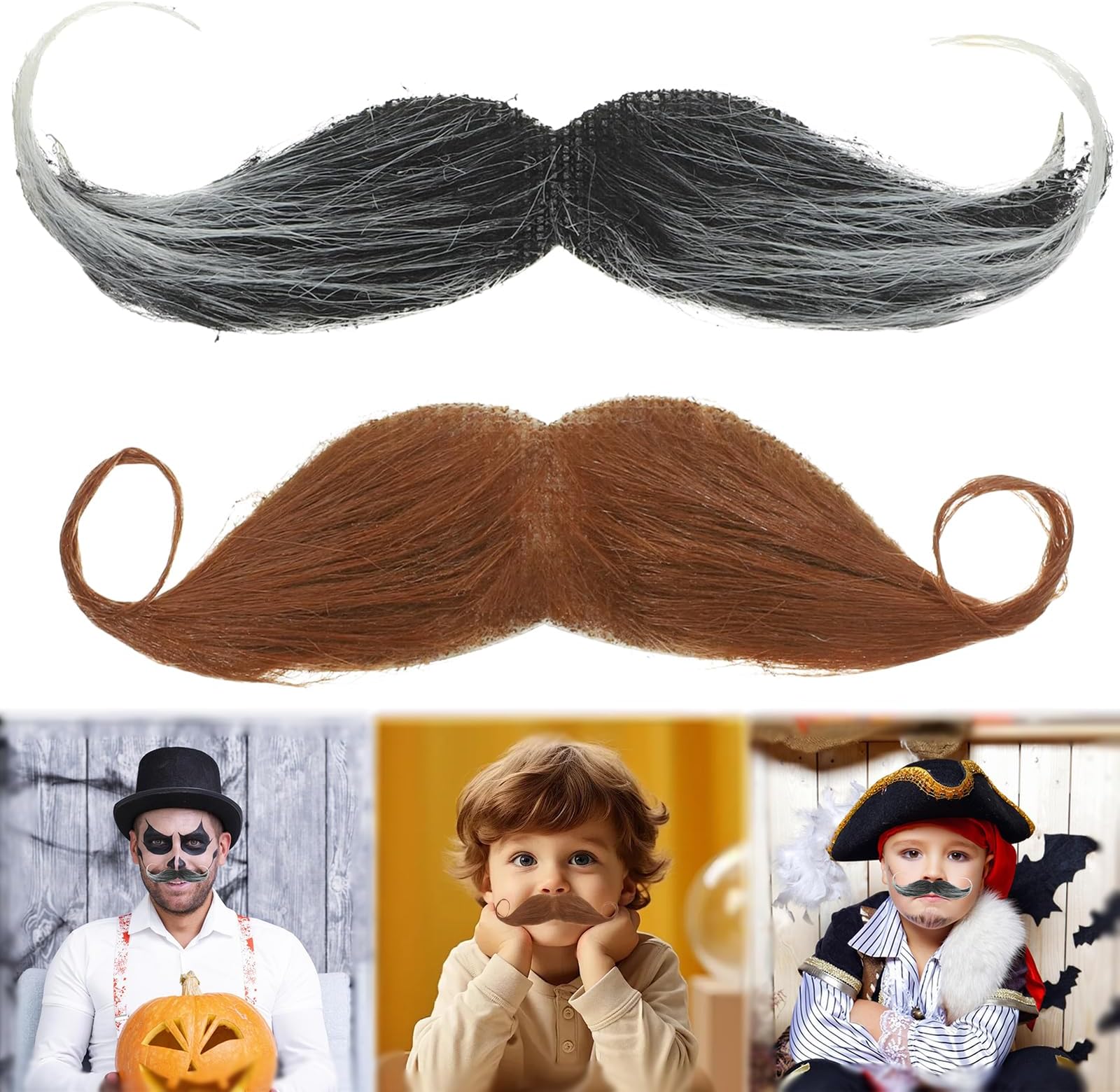 Fake Moustache, 2 PCS Fake Beard, Moustache Fancy Dress, Self Adhesive Fake Mustache, Detective Moustache, False Beard For Fancy Dress Party Mexican Party Christmas Party Halloween Makeup Party