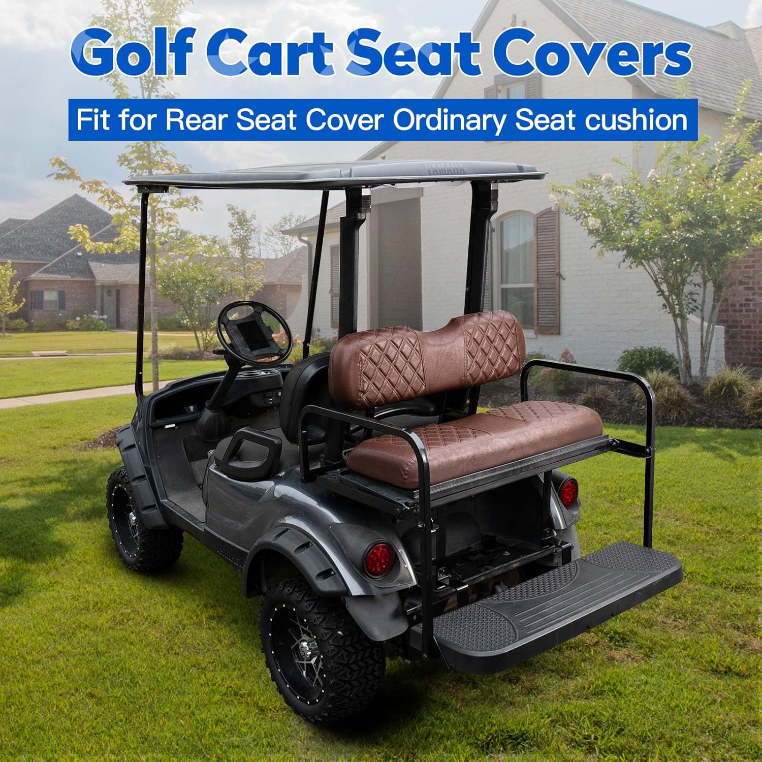 NOKINS Golf Cart Seat Covers, Fit Club Car Precedent/DS/EZGO RXV/TXT/Yamaha Drive Aftermarket Standard Rear Seat Cushion, No Stapler, Multiple Colors and Breathable (Brown&Brown 8438)