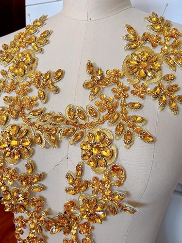 Miniatura 37 de 1 par de accesorios de apliques de encaje con diamantes de imitación, cuentas de vidrio, parches para decoración de vestidos de novia de niña