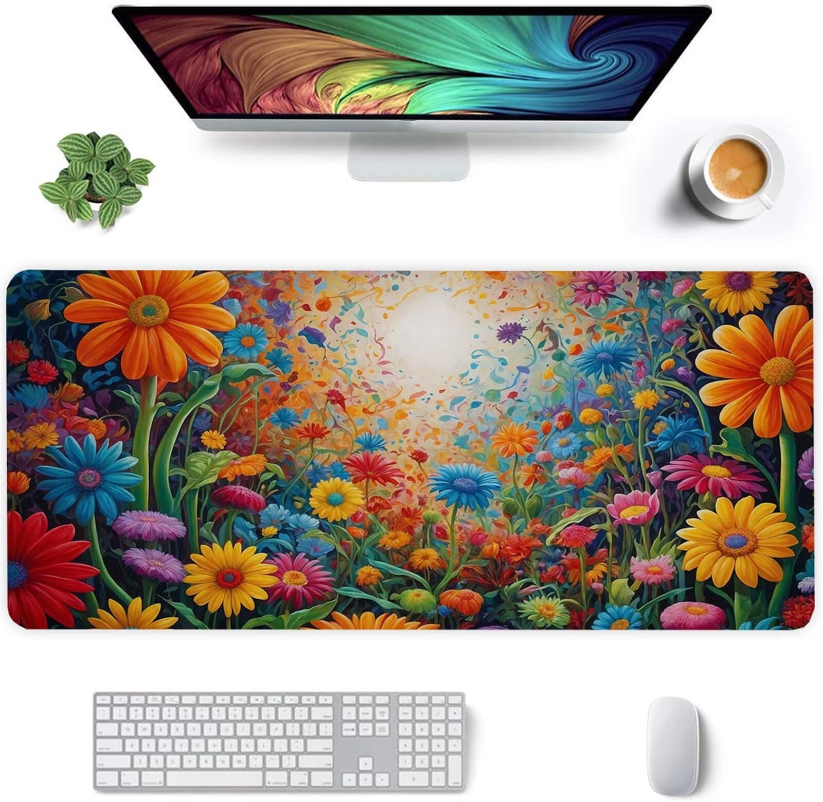 Alfombrilla Ratón XXL 1200x600x2mm Mouse Pad Grande Gaming,Alfombrilla Antideslizante,Tapete Escritorio con Bordes Cosidos,Alfombrilla Ratón para Jugadores, PC, Oficina, Flores de Colores