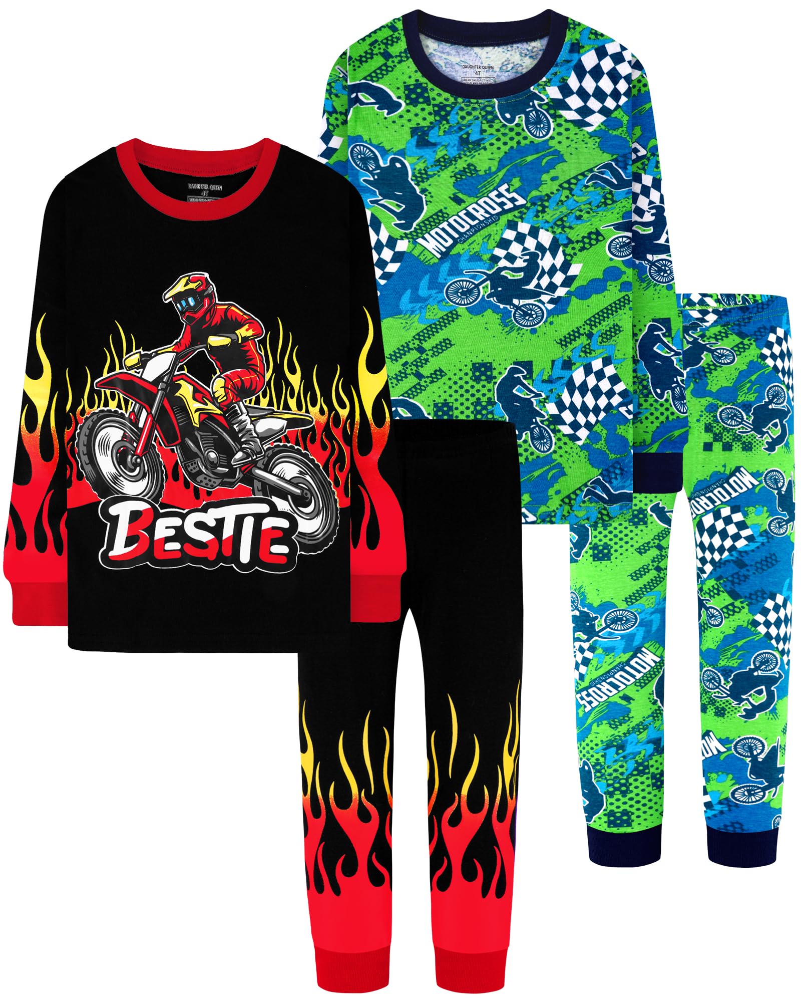 DAUGHTER QUEEN Boys Pajamas 4 Pieces Long Set 100% Cotton Sleepwear Size 18 Months-12 Years