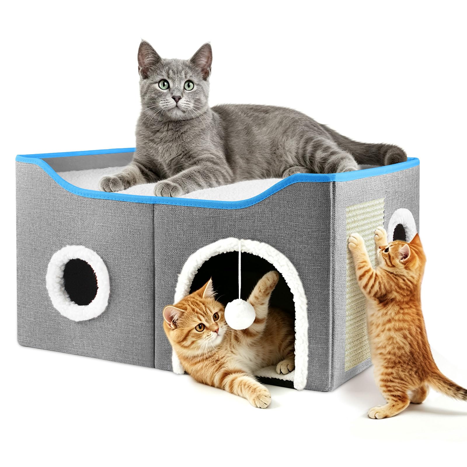 Cat House for Indoor Cats, Extra Large Cat Cave Bed with Scratch Pad