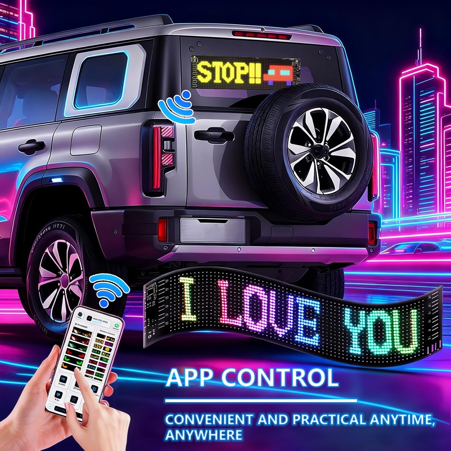 Car LED Eyes Light, 2 Pack 23.6x4.72in RGB Demon Eye Lights for Windshield, Bluetooth APP Control Scrolling Programmable Sign for Truck SUV Party Decoration